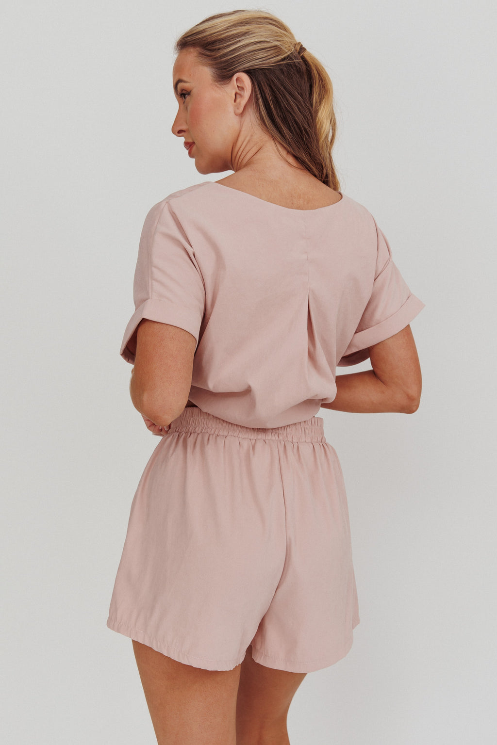 Yuna Elastic Waist Relaxed Shorts Blush by Selfie Leslie Australia