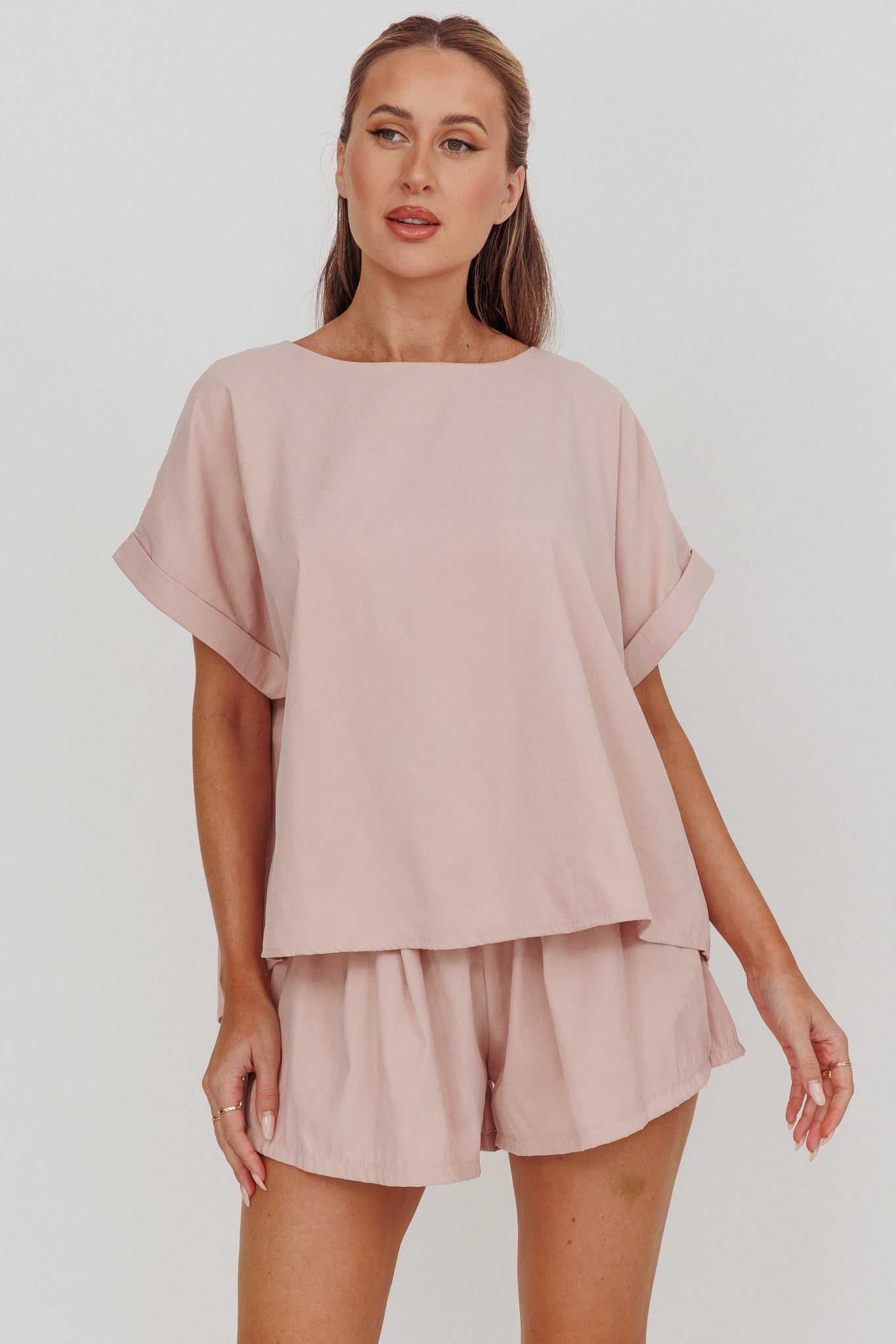 Yuna Pleat Back Boxy Tee Blush by Selfie Leslie Australia