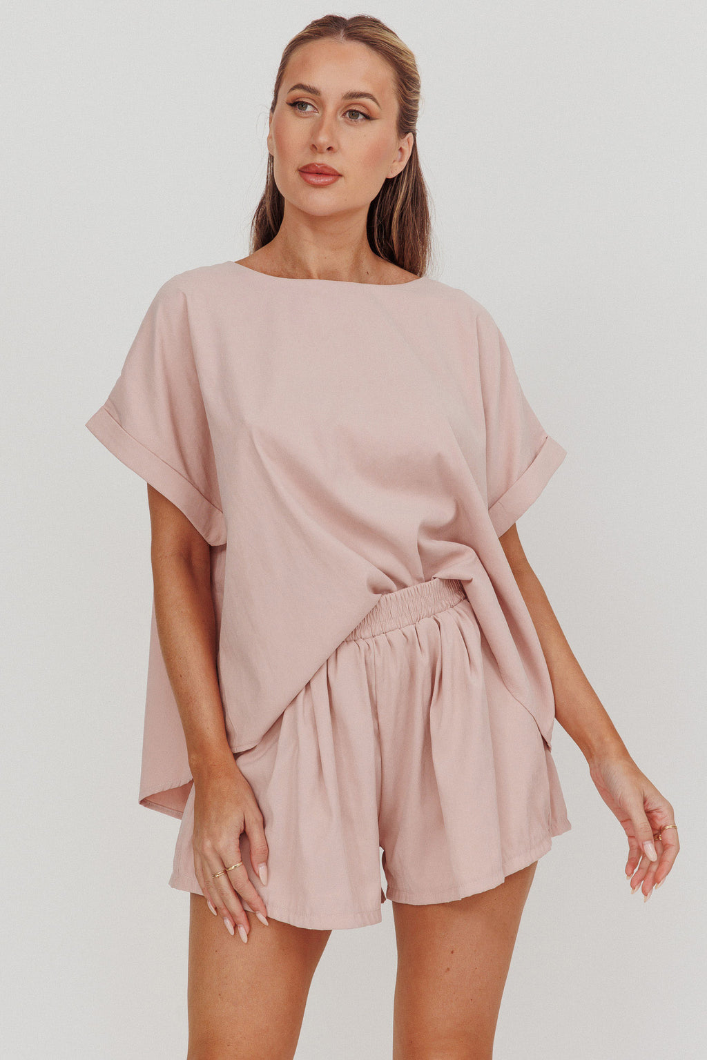 Yuna Pleat Back Boxy Tee Blush by Selfie Leslie Australia