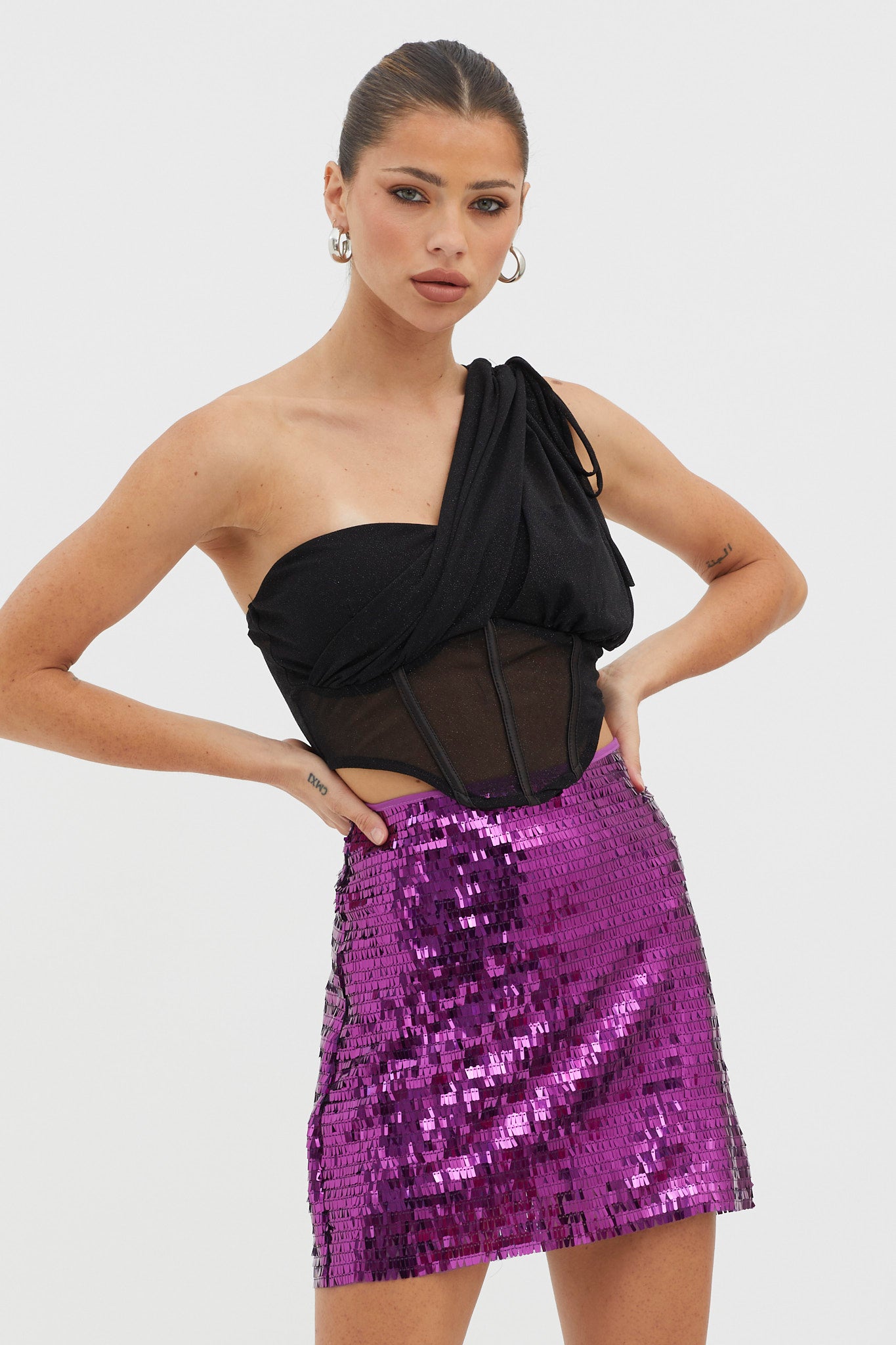 Starry December Sequin Mini Skirt Purple by Selfie Leslie Australia