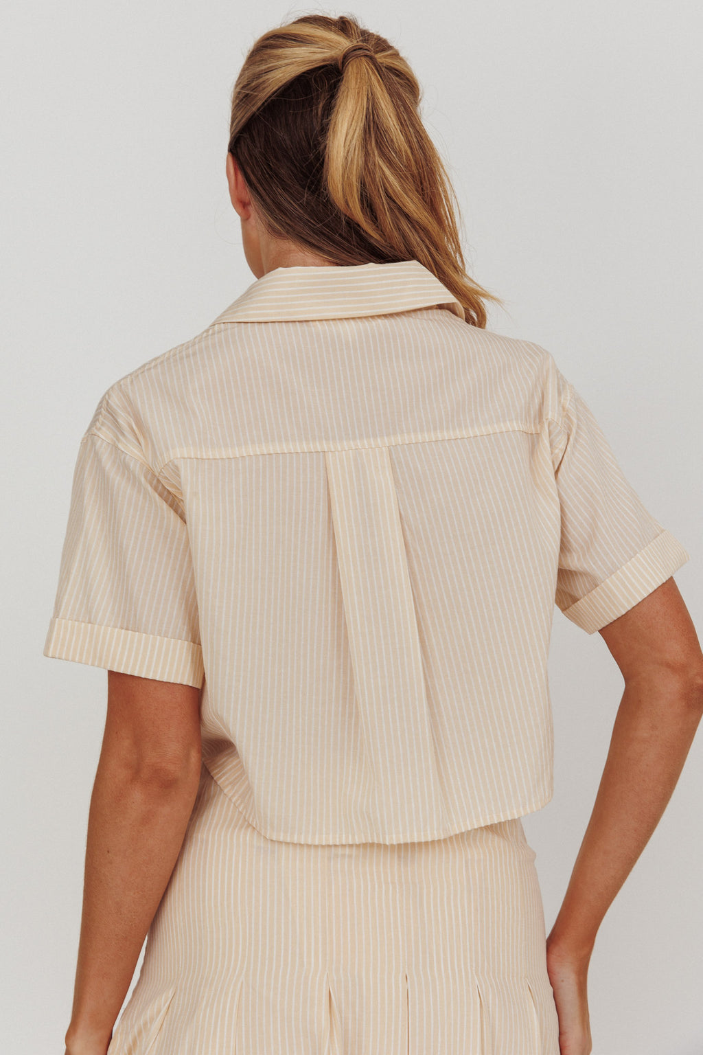 Zealous Boxy Cropped Striped Shirt Beige/Off White by Selfie Leslie Australia