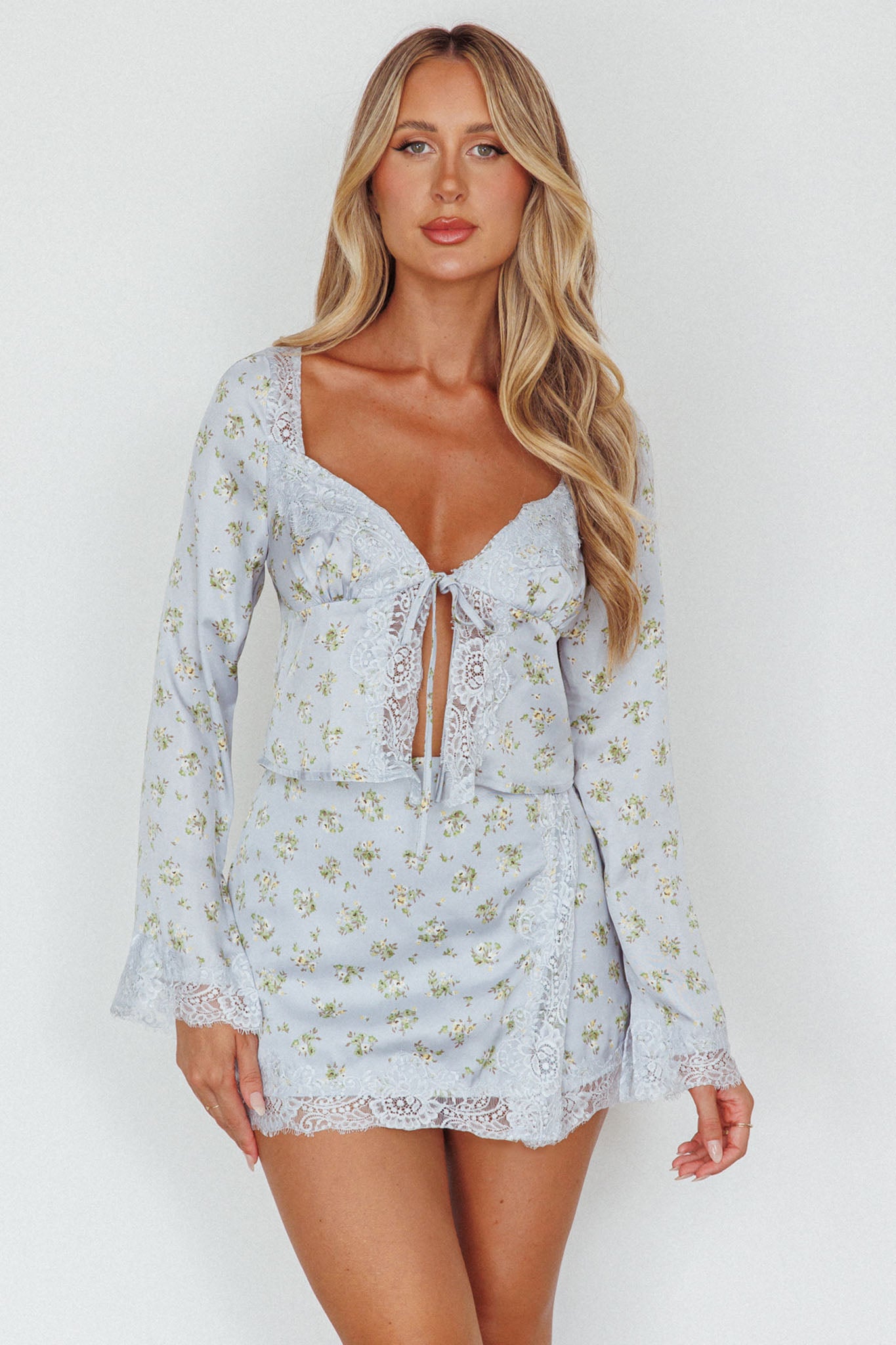 All Eyes On You Lace Trim Set Grey/Sage by Selfie Leslie Australia