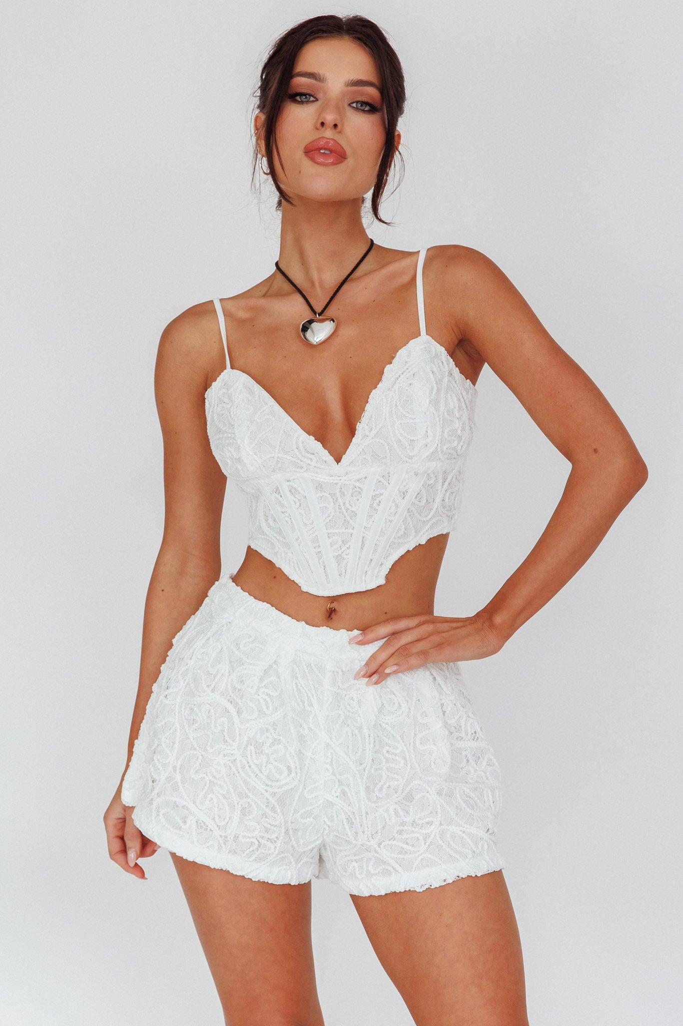 Staycation Lace Shorts White by Selfie Leslie Australia