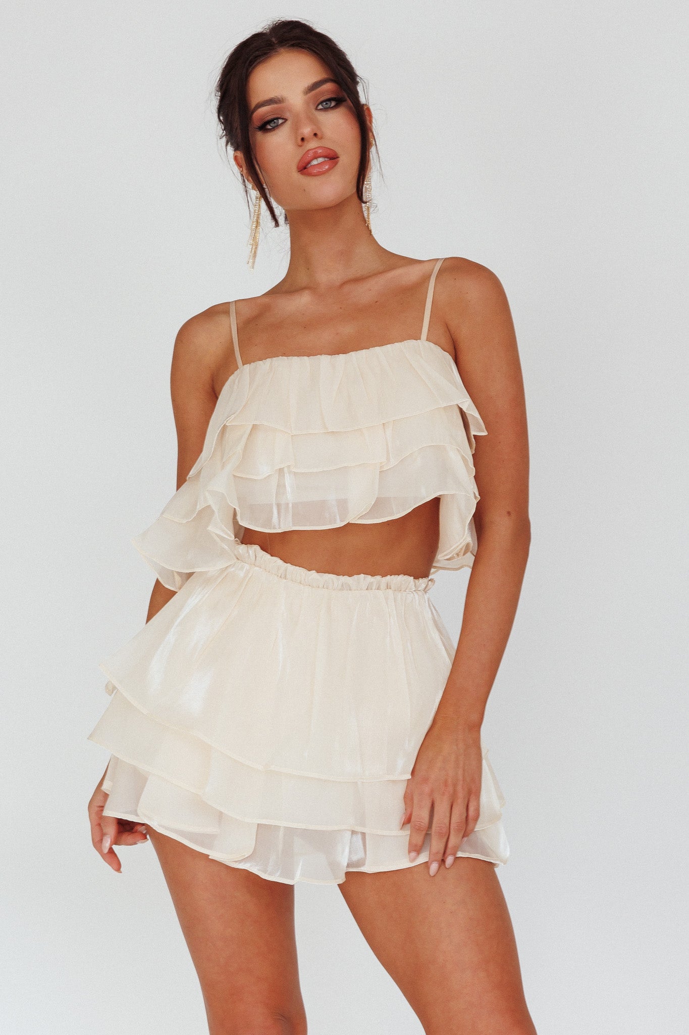 Easy To Love Layered Ruffle Shorts Cream by Selfie Leslie Australia
