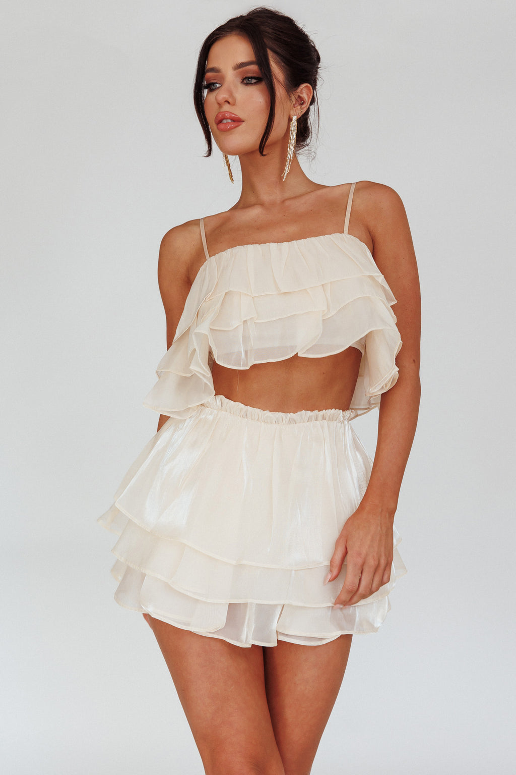 Easy To Love Layered Ruffle Crop Top Cream by Selfie Leslie Australia
