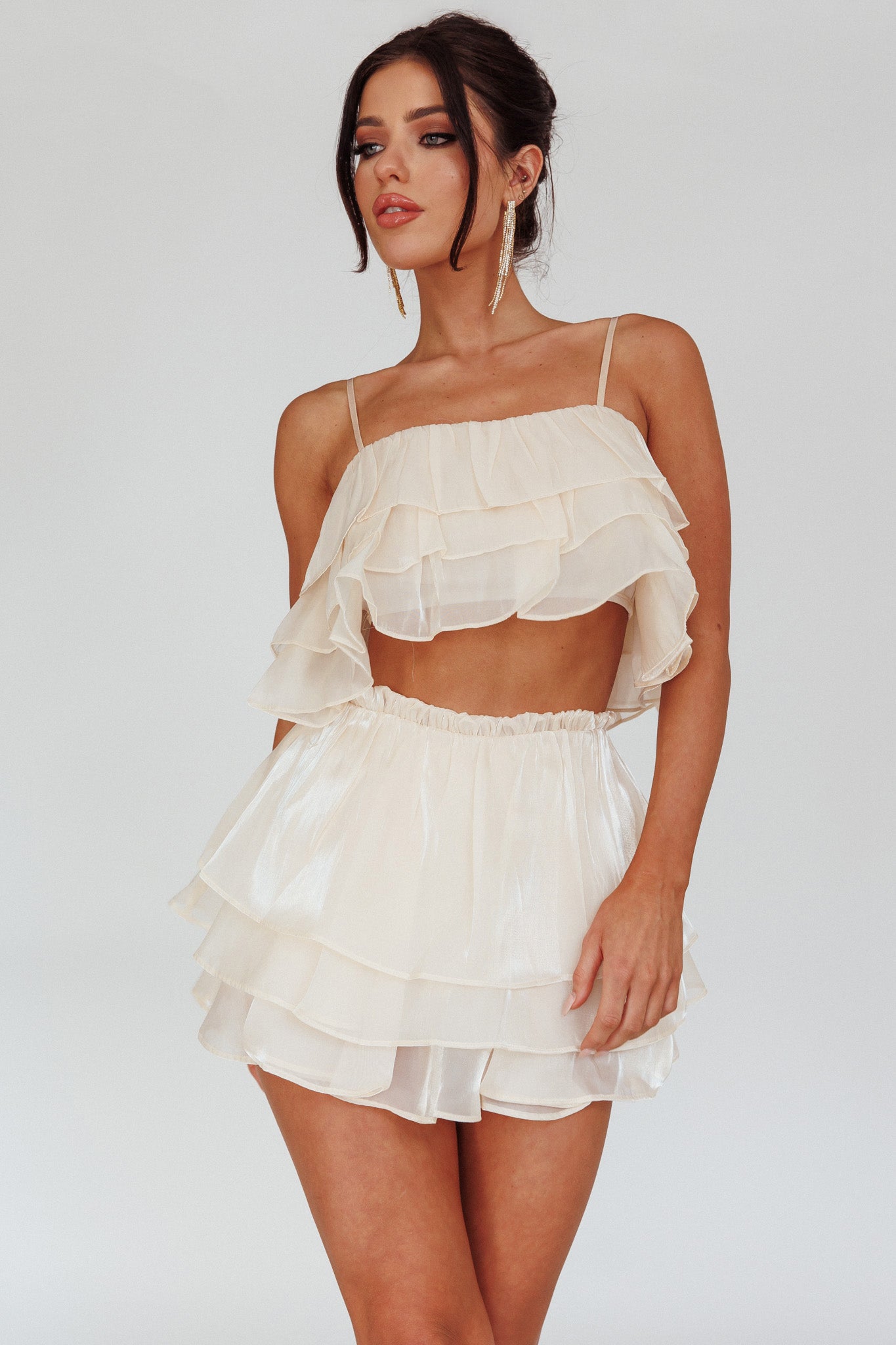 Easy To Love Layered Ruffle Crop Top Cream by Selfie Leslie Australia