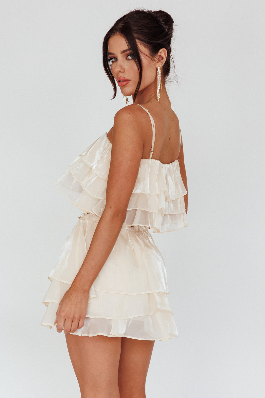 Easy To Love Layered Ruffle Crop Top Cream by Selfie Leslie Australia