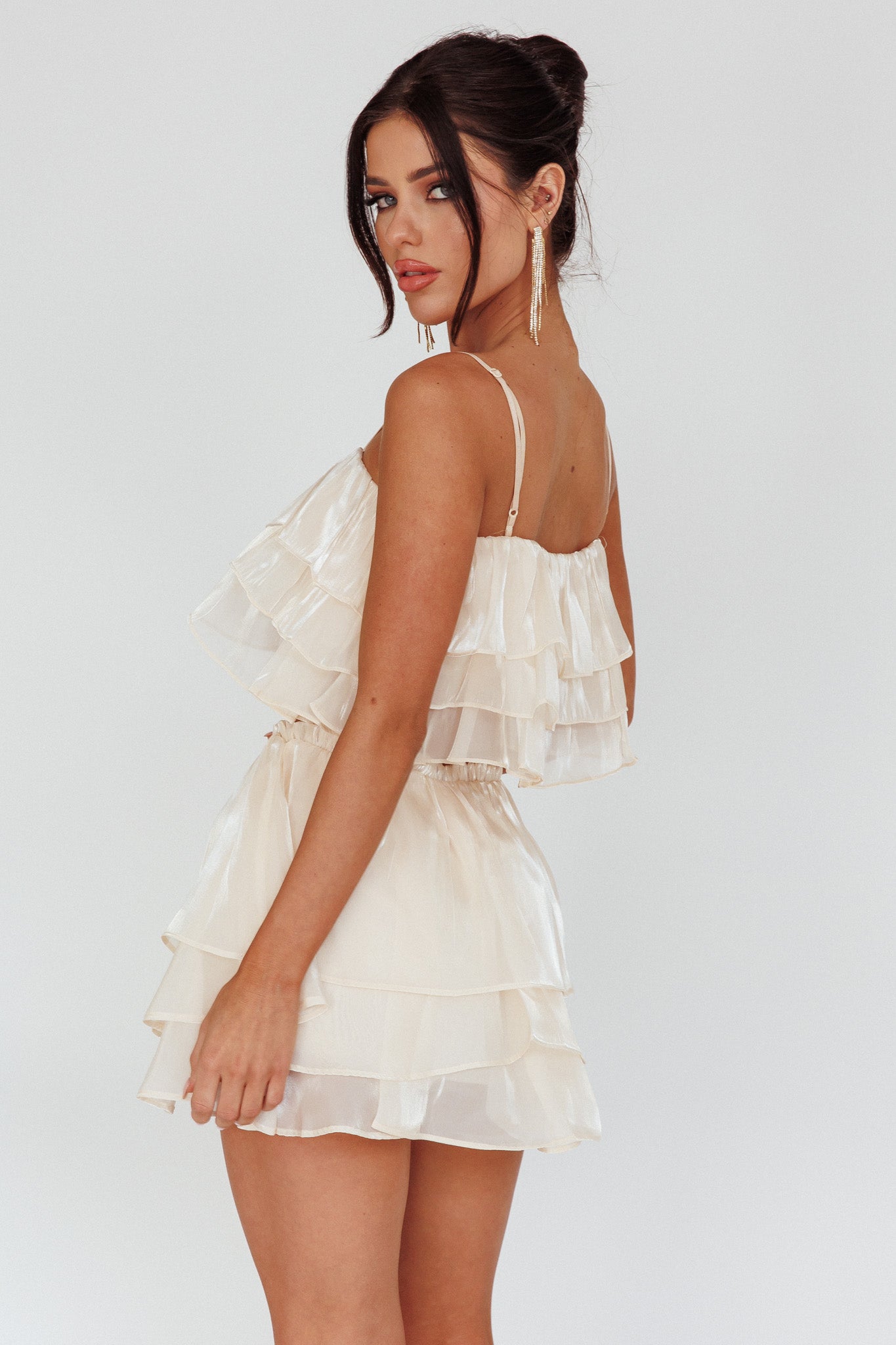 Easy To Love Layered Ruffle Crop Top Cream by Selfie Leslie Australia