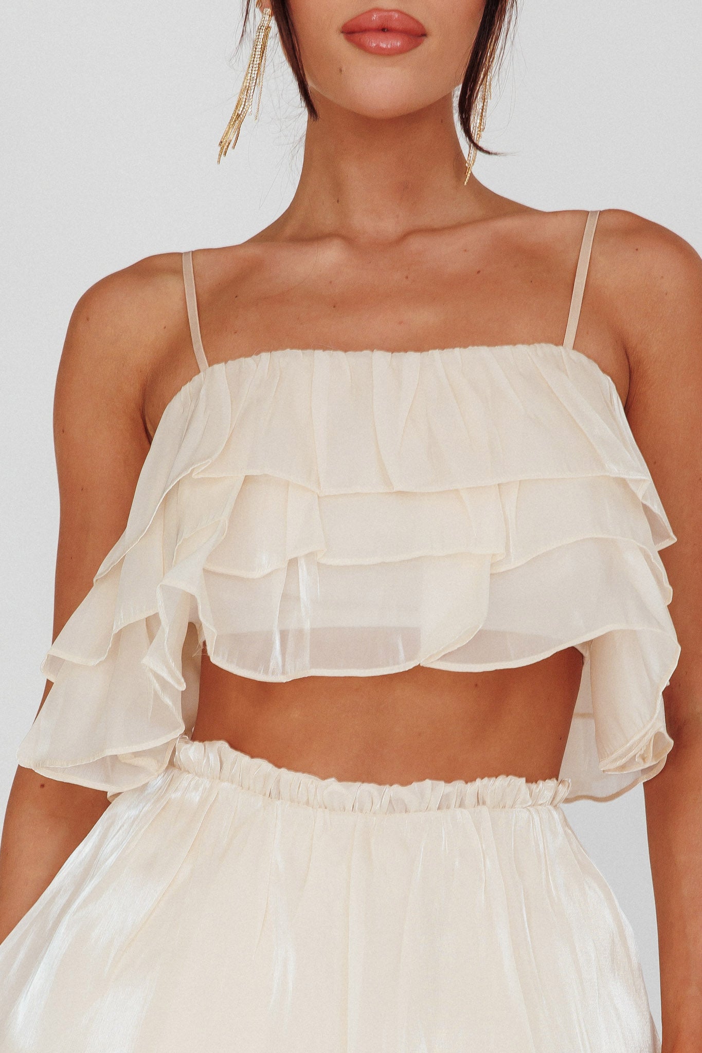 Easy To Love Layered Ruffle Crop Top Cream by Selfie Leslie Australia