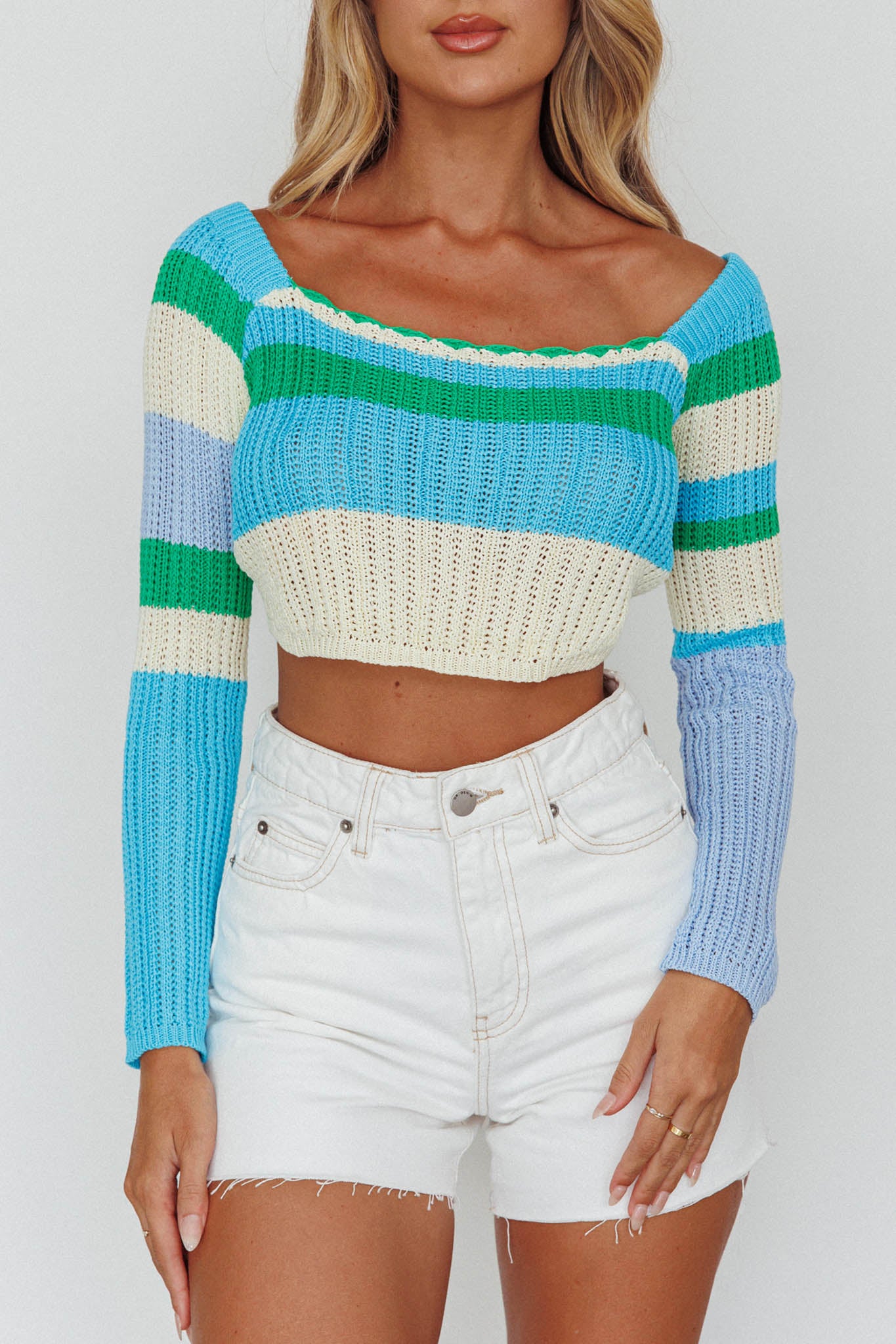 Zandra Long Sleeve Knit Top Blue Multi by Selfie Leslie Australia