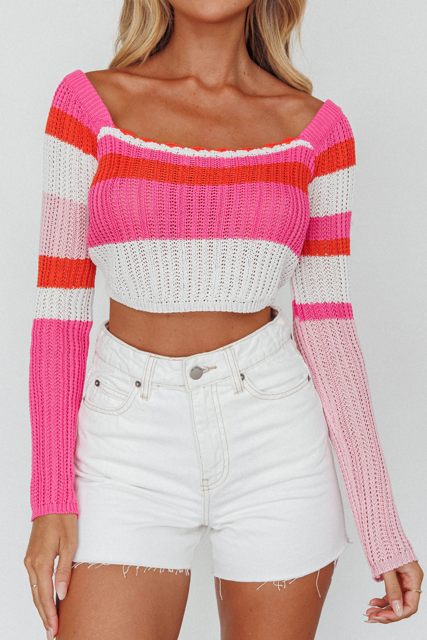 Zandra Long Sleeve Knit Top Pink Multi by Selfie Leslie Australia