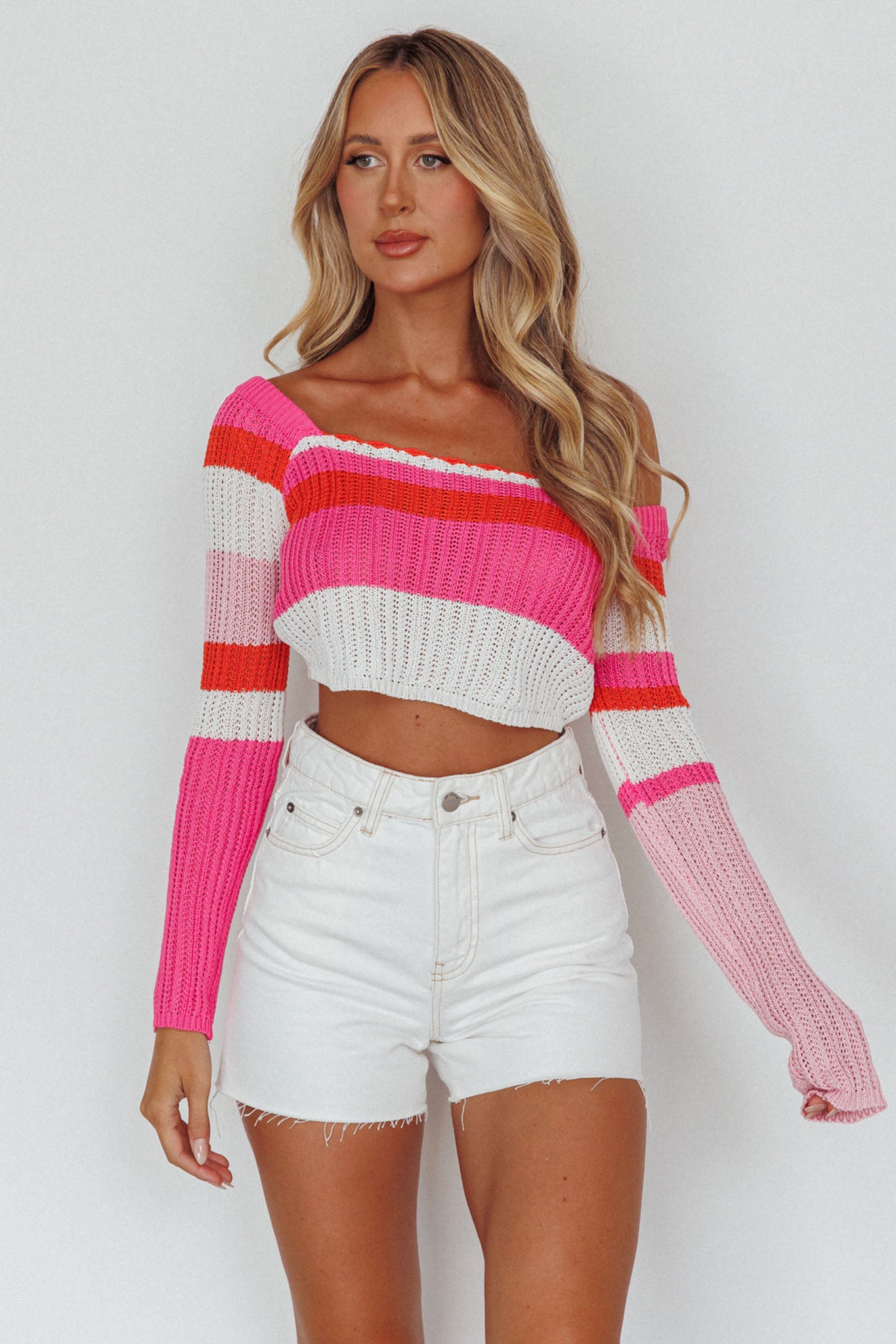 Zandra Long Sleeve Knit Top Pink Multi by Selfie Leslie Australia