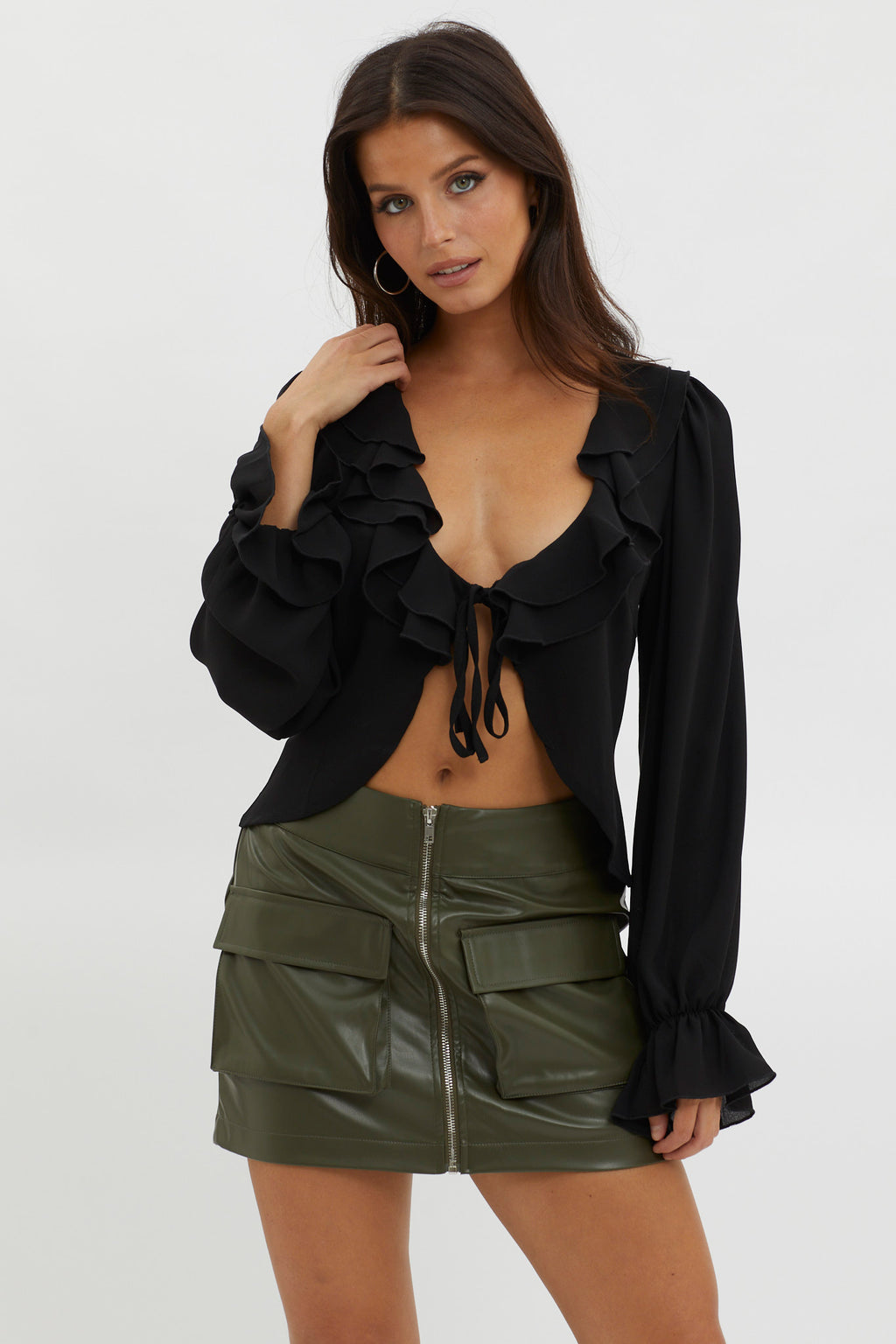 Pale Fire Tie Front Top Black by Selfie Leslie Australia