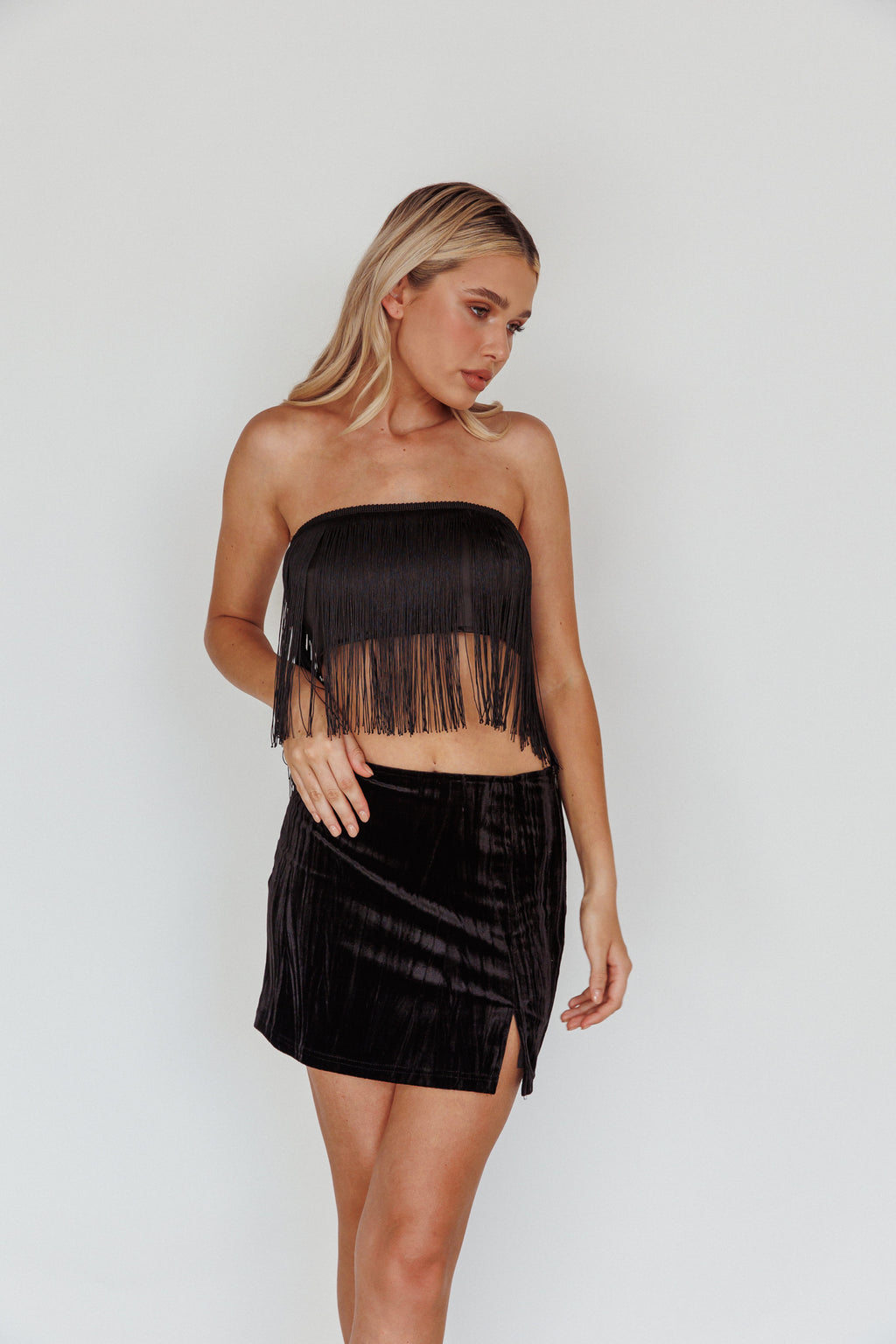 Miss Daisy Fringe Crop Top Black by Selfie Leslie Australia