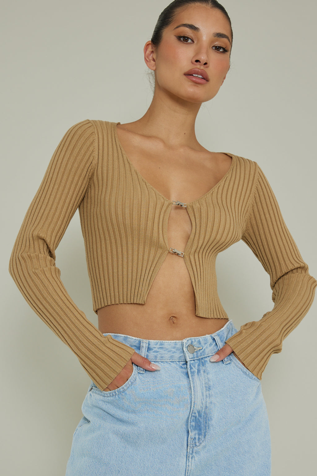 New School Long Sleeve Top Taupe by Selfie Leslie Australia