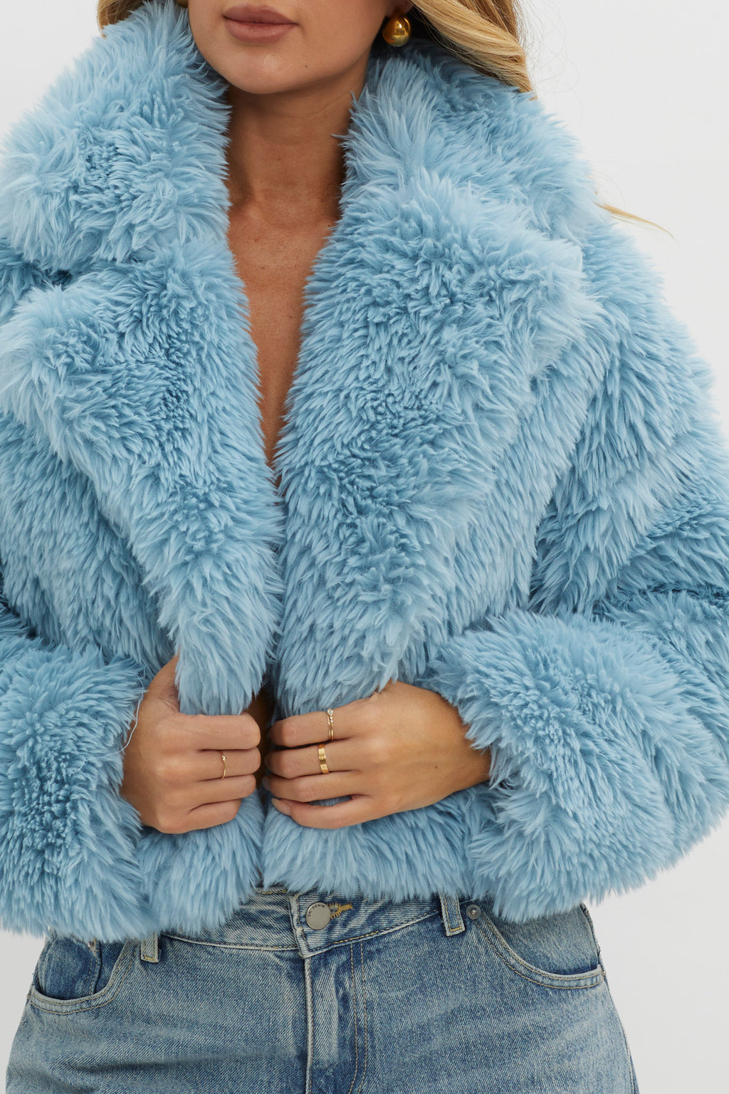 St Moritz Notch Lapel Fur Jacket Blue by Selfie Leslie Australia