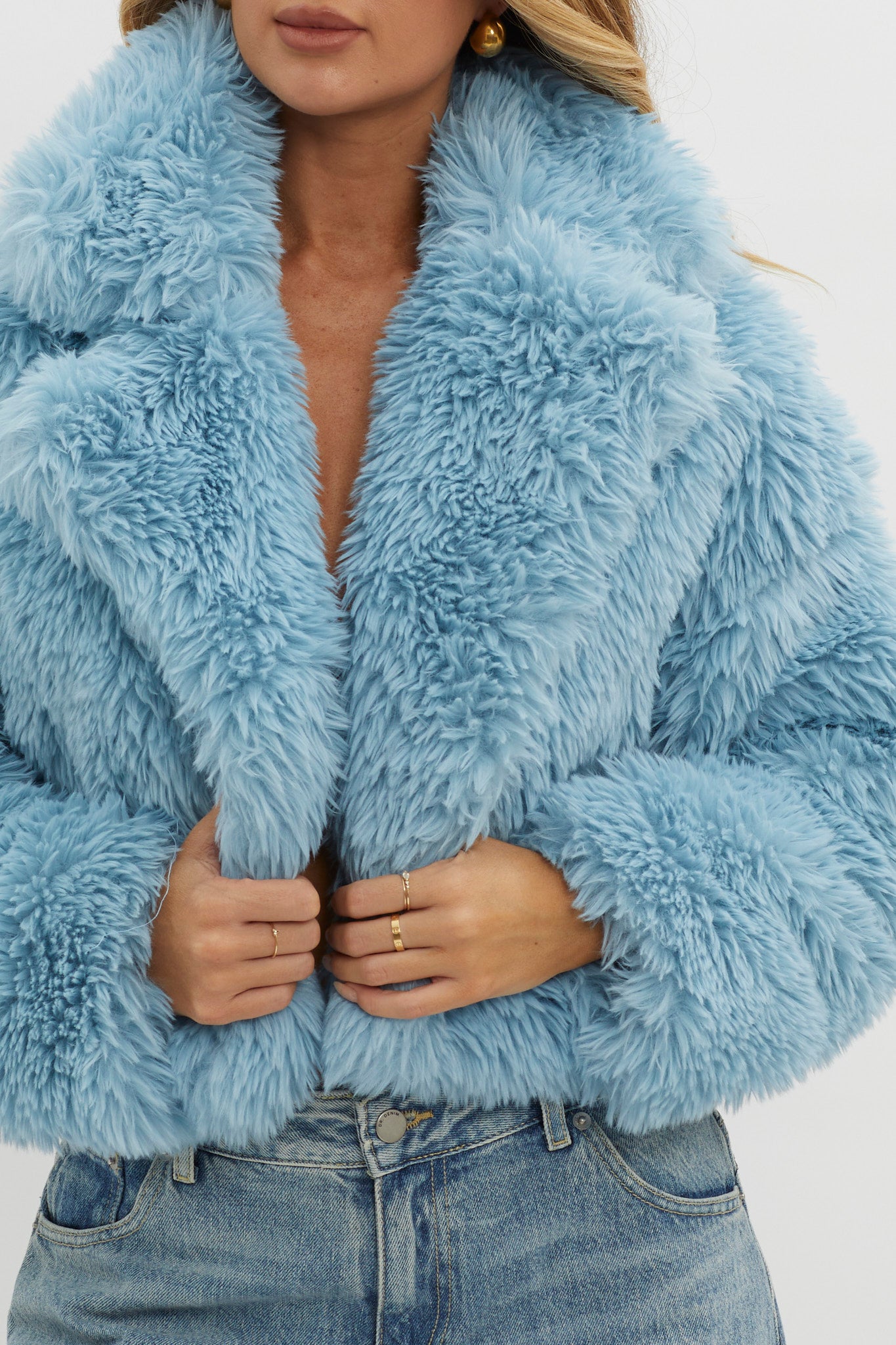 St Moritz Notch Lapel Fur Jacket Blue by Selfie Leslie Australia