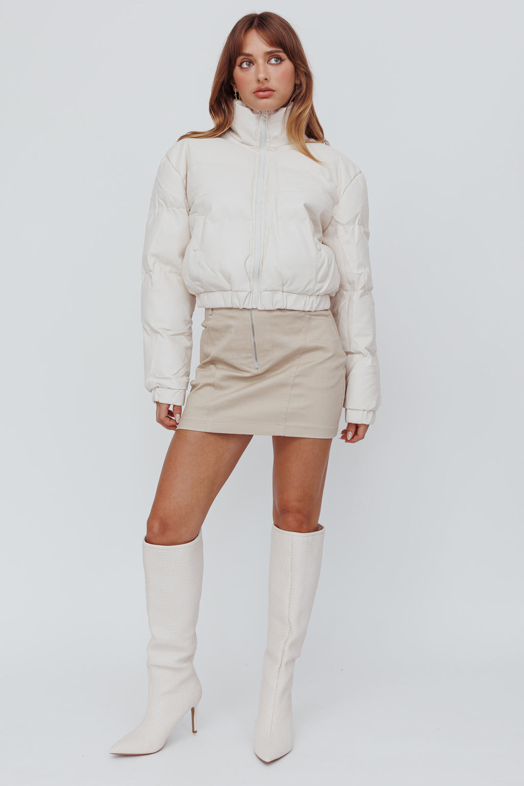 Winter Magic Faux Leather Puffer Jacket Cream by Selfie Leslie Australia