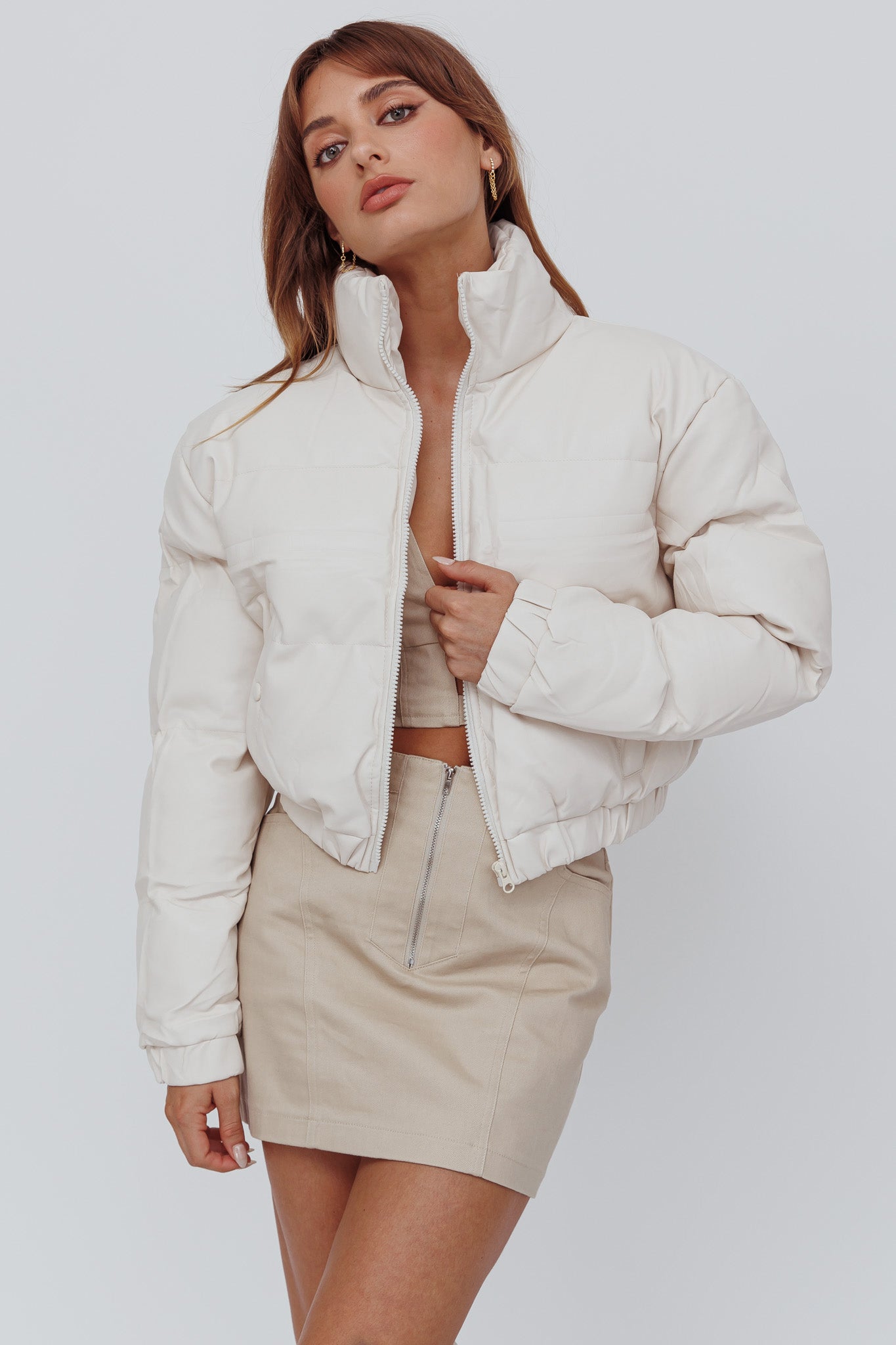 Winter Magic Faux Leather Puffer Jacket Cream by Selfie Leslie Australia