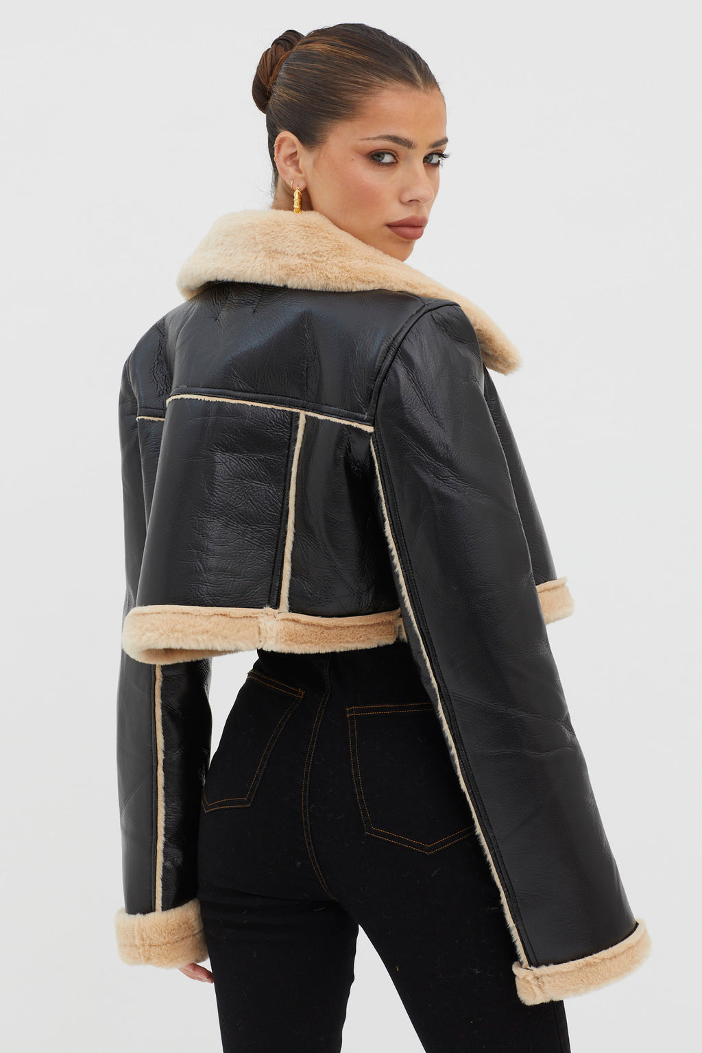 High Altitude Faux Fur Biker Jacket Black/Taupe by Selfie Leslie Australia