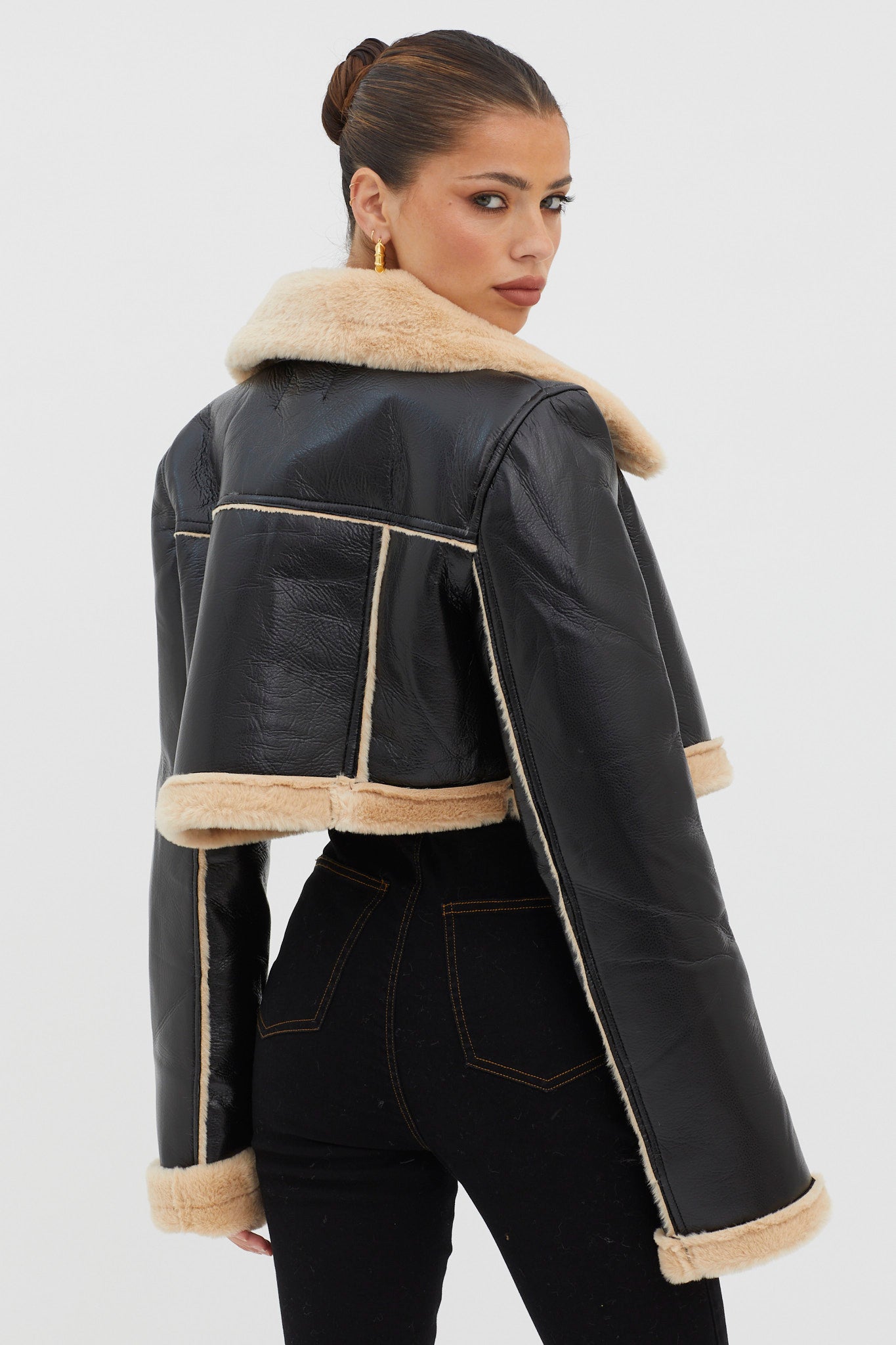 High Altitude Faux Fur Biker Jacket Black/Taupe by Selfie Leslie Australia