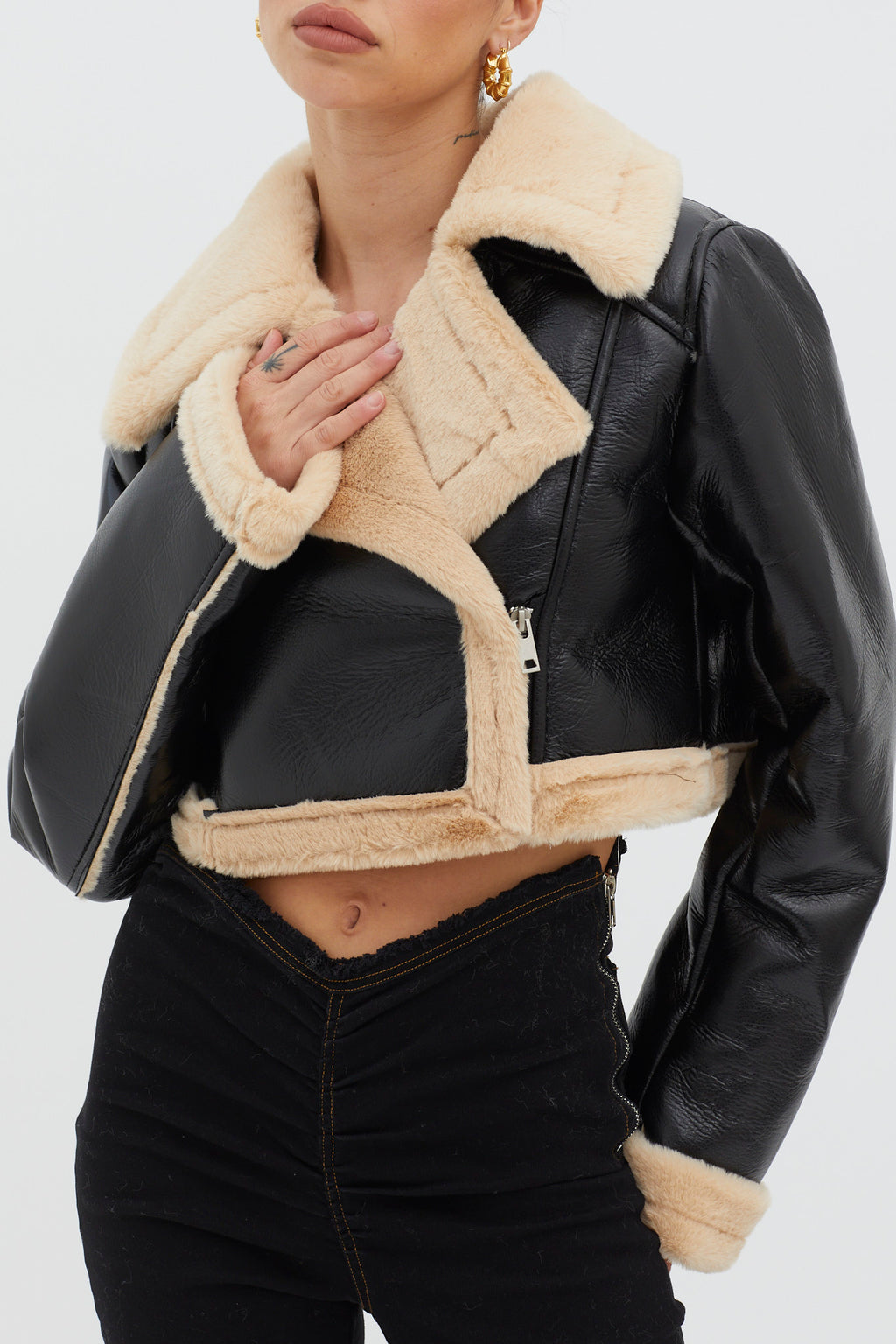 High Altitude Faux Fur Biker Jacket Black/Taupe by Selfie Leslie Australia