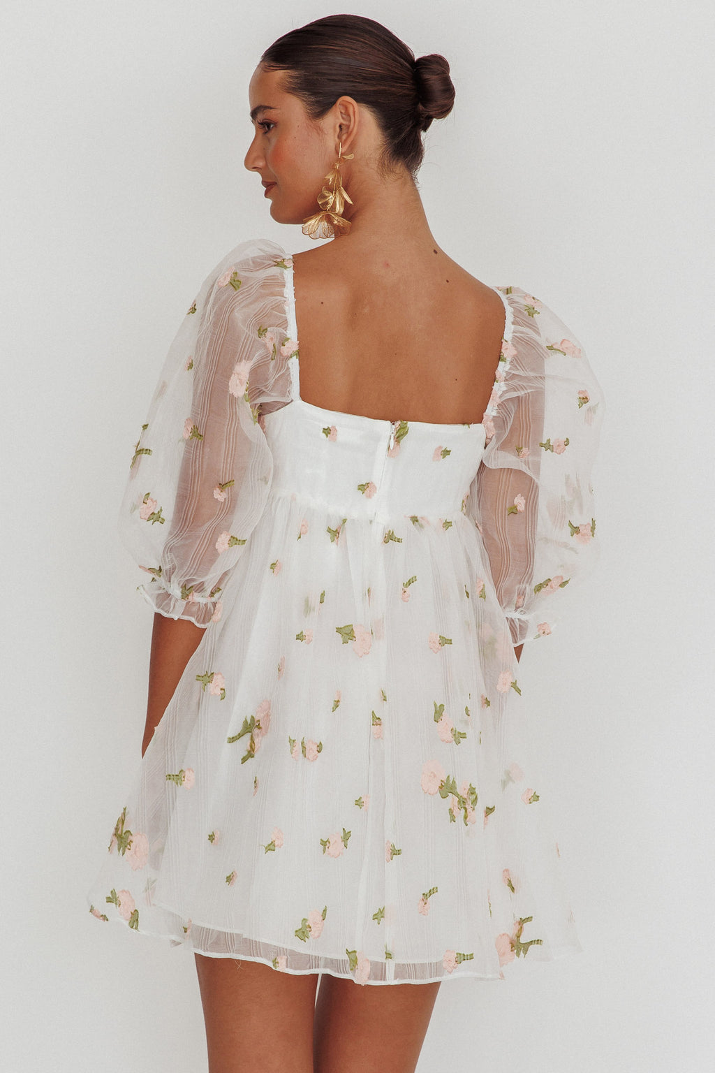 Helen Floral Organza Mini Dress White Pink by Selfie Leslie Australia