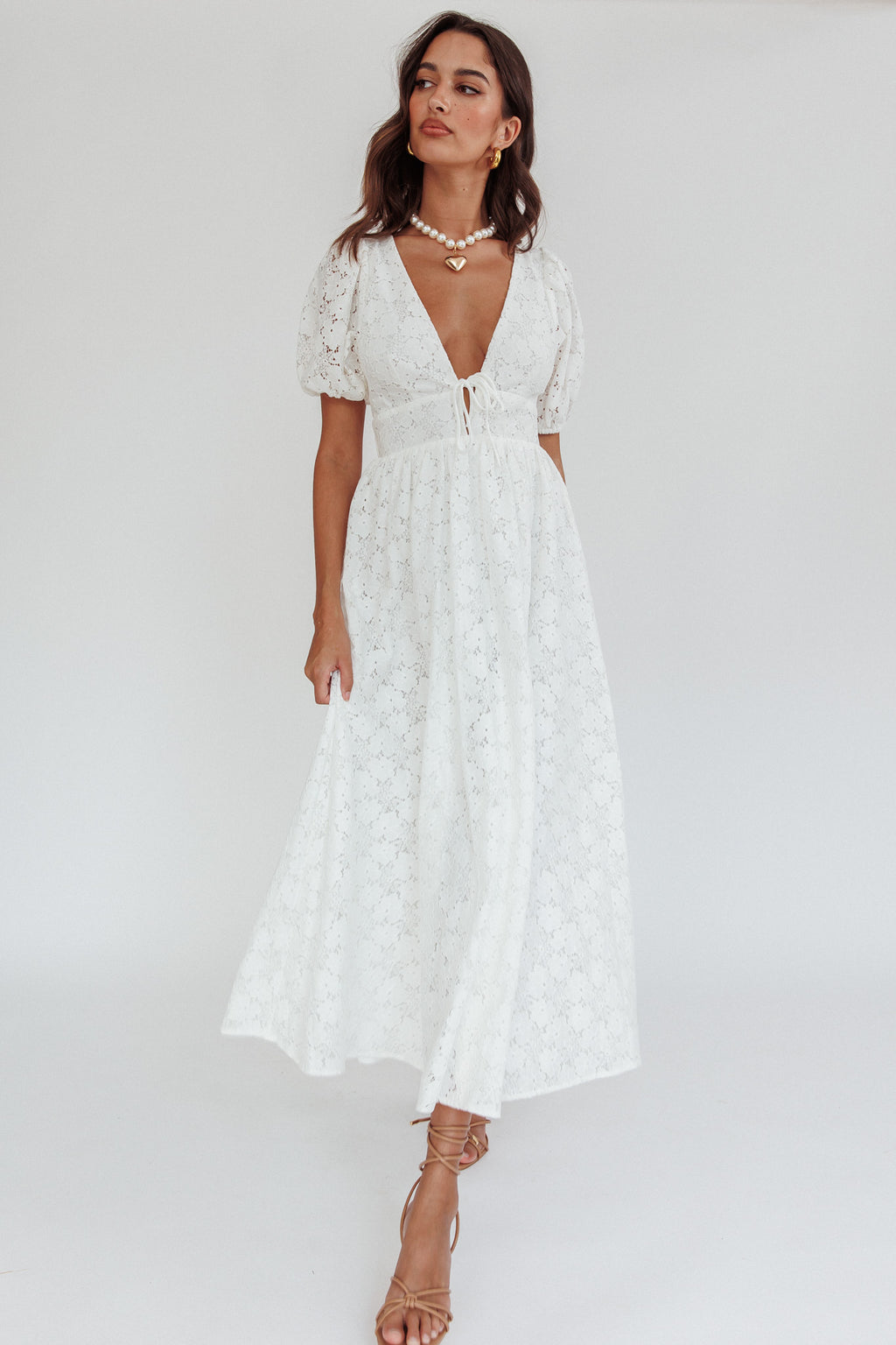 Sunday Kinda Love Puff Sleeve Lace Dress White by Selfie Leslie Australia