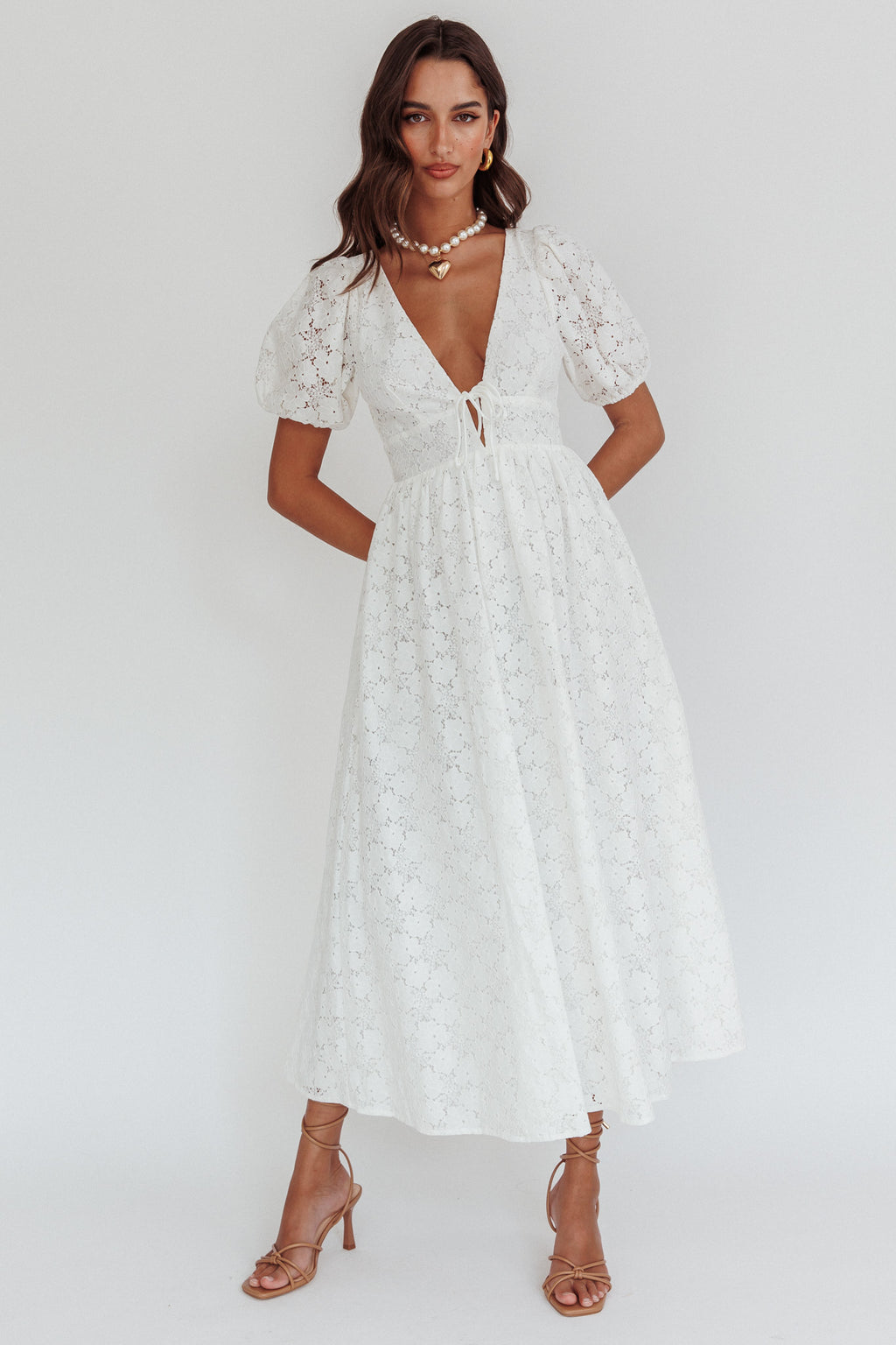 Sunday Kinda Love Puff Sleeve Lace Dress White by Selfie Leslie Australia