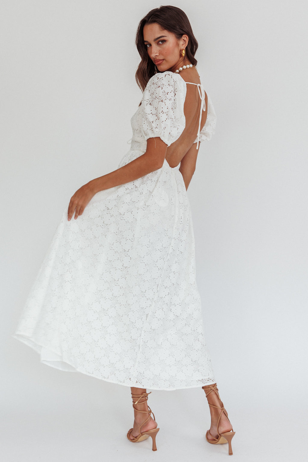 Sunday Kinda Love Puff Sleeve Lace Dress White by Selfie Leslie Australia