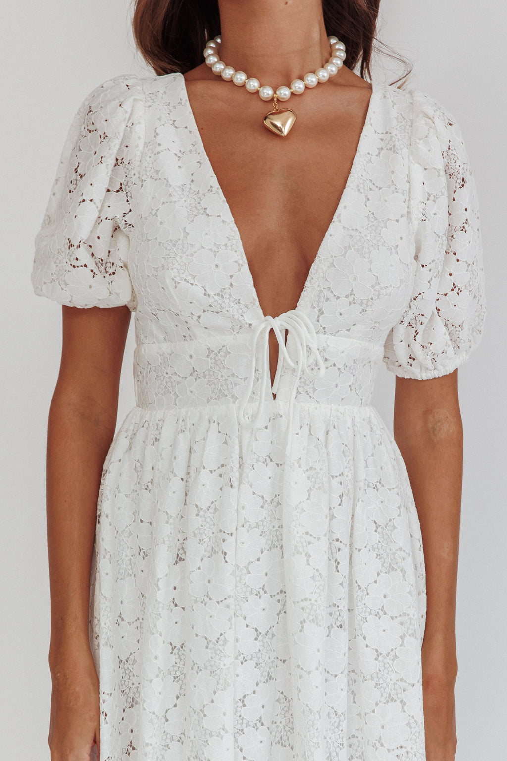 Sunday Kinda Love Puff Sleeve Lace Dress White by Selfie Leslie Australia