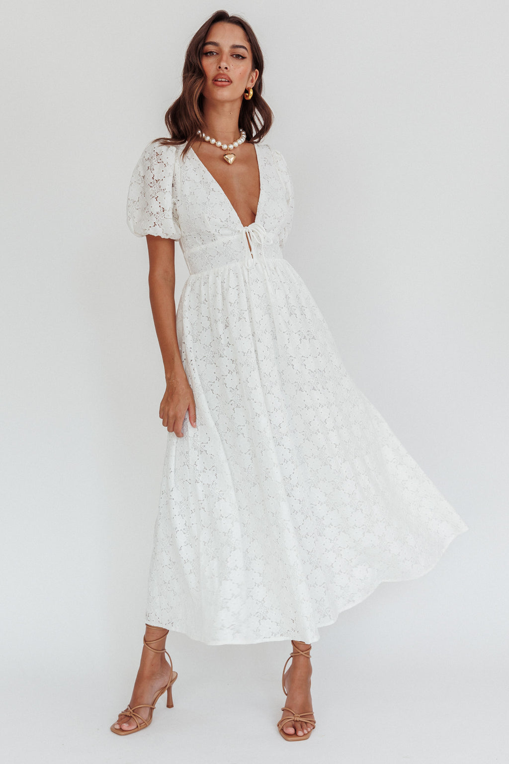 Sunday Kinda Love Puff Sleeve Lace Dress White by Selfie Leslie Australia