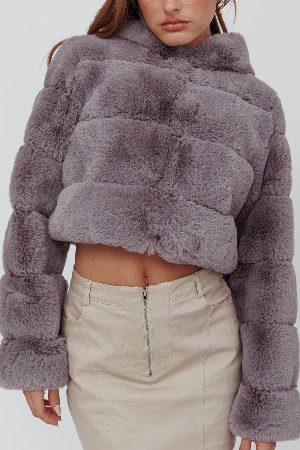 Polina Hooded Faux Fur Jacket Grey by Selfie Leslie Australia