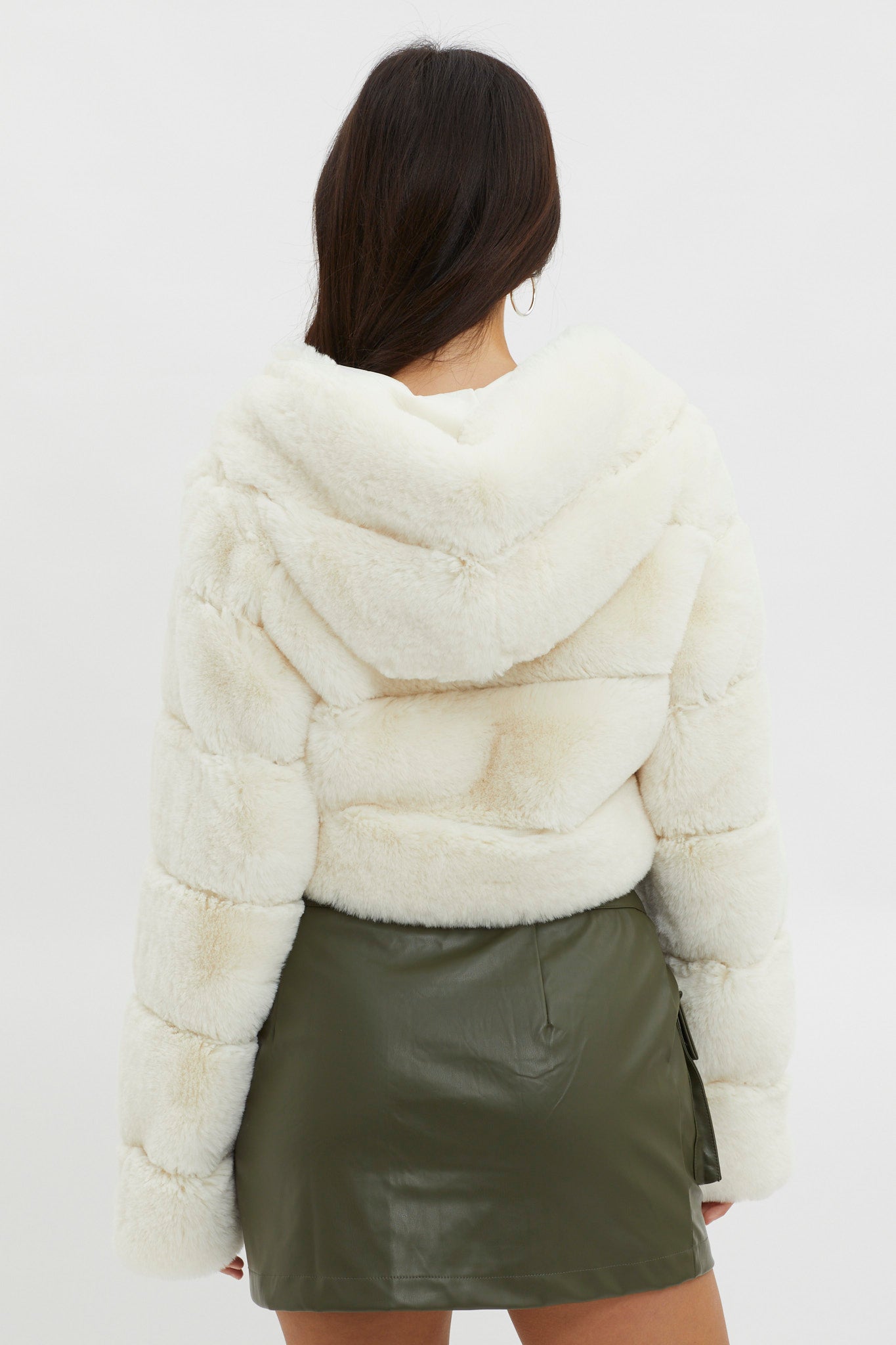Polina Hooded Faux Fur Jacket Ivory by Selfie Leslie Australia