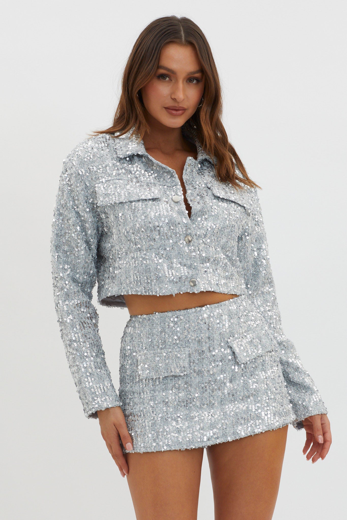 Dollhouse Sequin Skort Silver by Selfie Leslie Australia