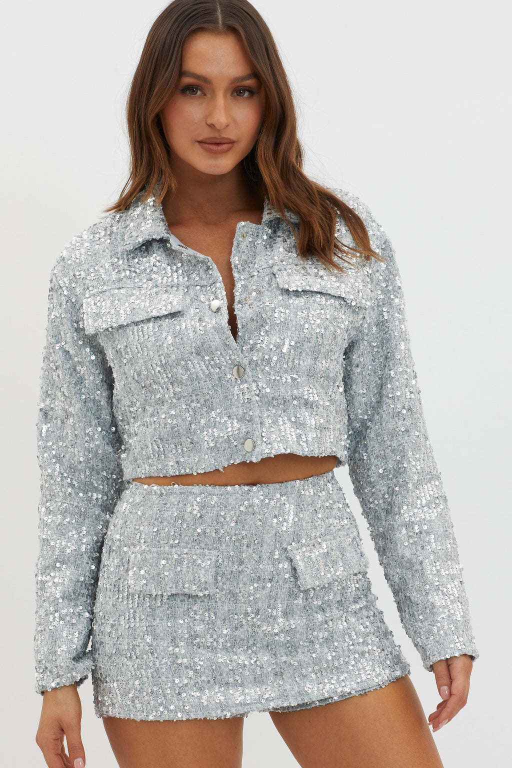 Dollhouse Sequin Jacket Silver by Selfie Leslie Australia