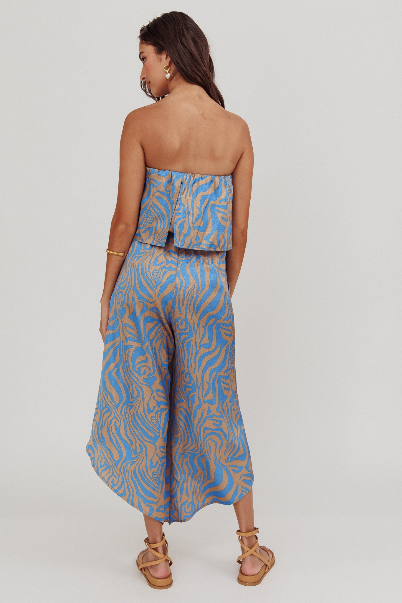 Tongue Tied Printed Strapless Jumpsuit Blue by Selfie Leslie Australia