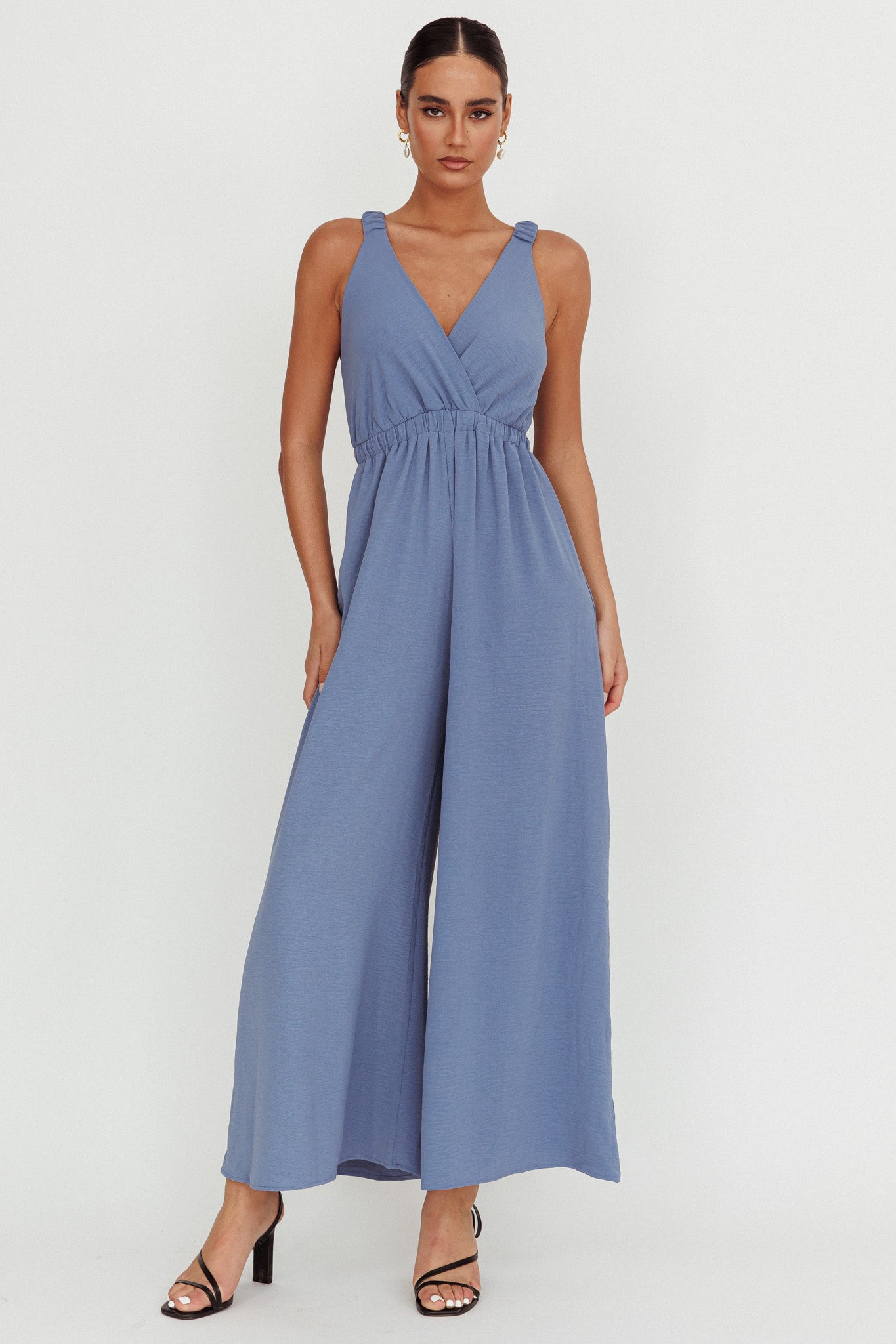 Everything Crossover Strap Jumpsuit Storm Blue by Selfie Leslie Australia