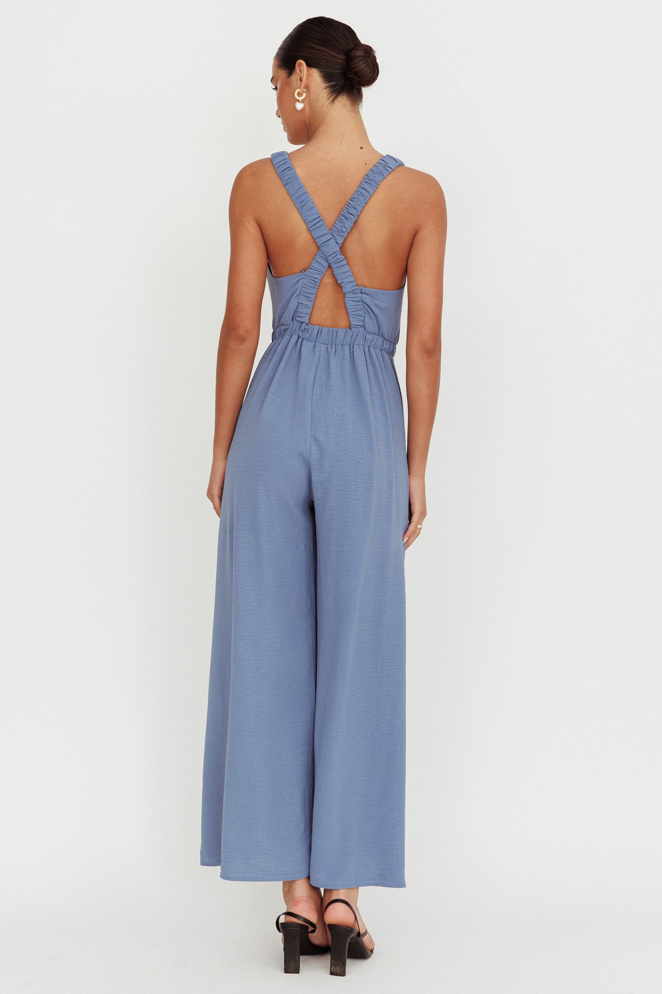 Everything Crossover Strap Jumpsuit Storm Blue by Selfie Leslie Australia
