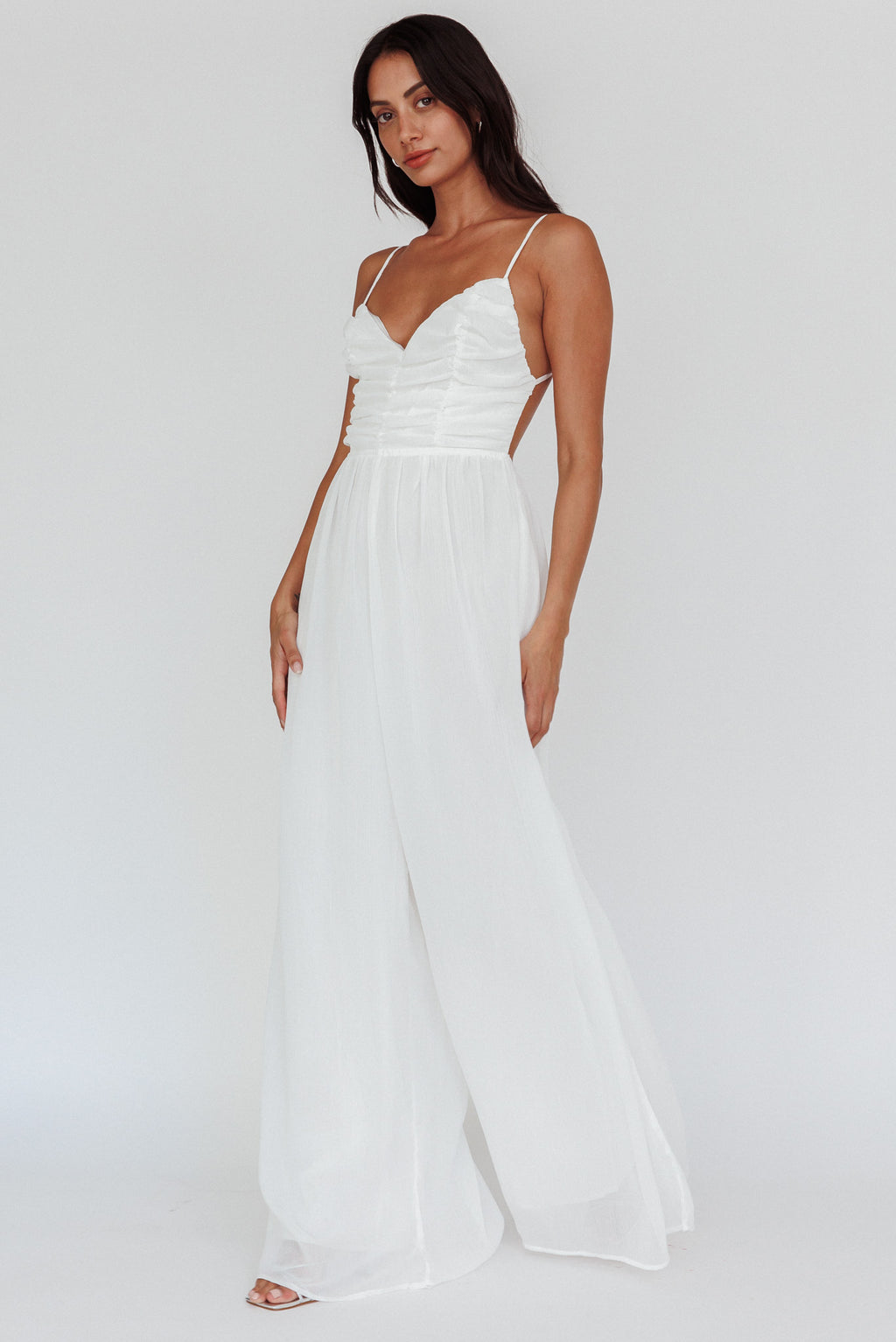 Janicca Ruched Bodice Jumpsuit Off White by Selfie Leslie Australia