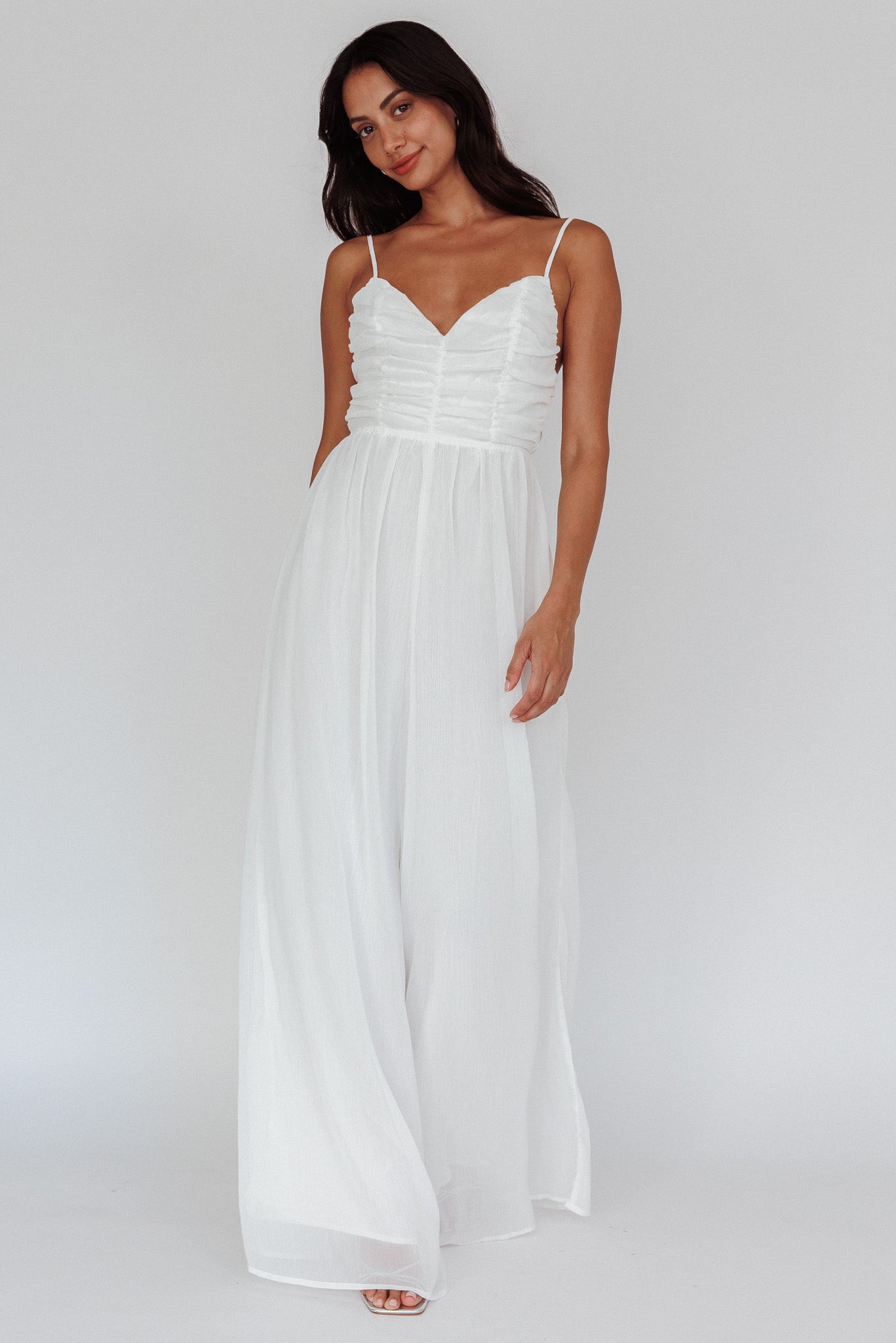 Janicca Ruched Bodice Jumpsuit Off White by Selfie Leslie Australia