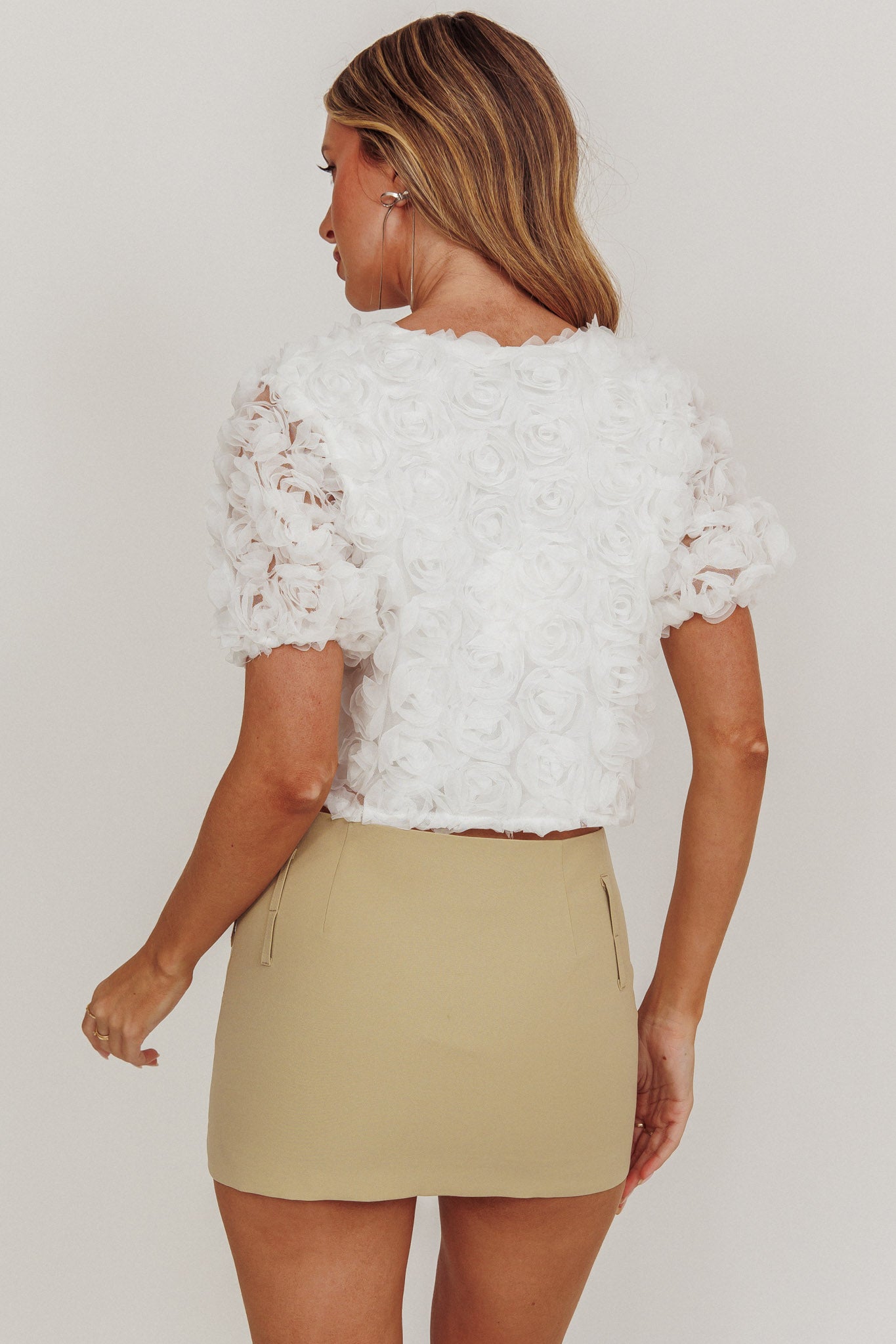 Chiron Front Tie Rosette Top Off White by Selfie Leslie Australia