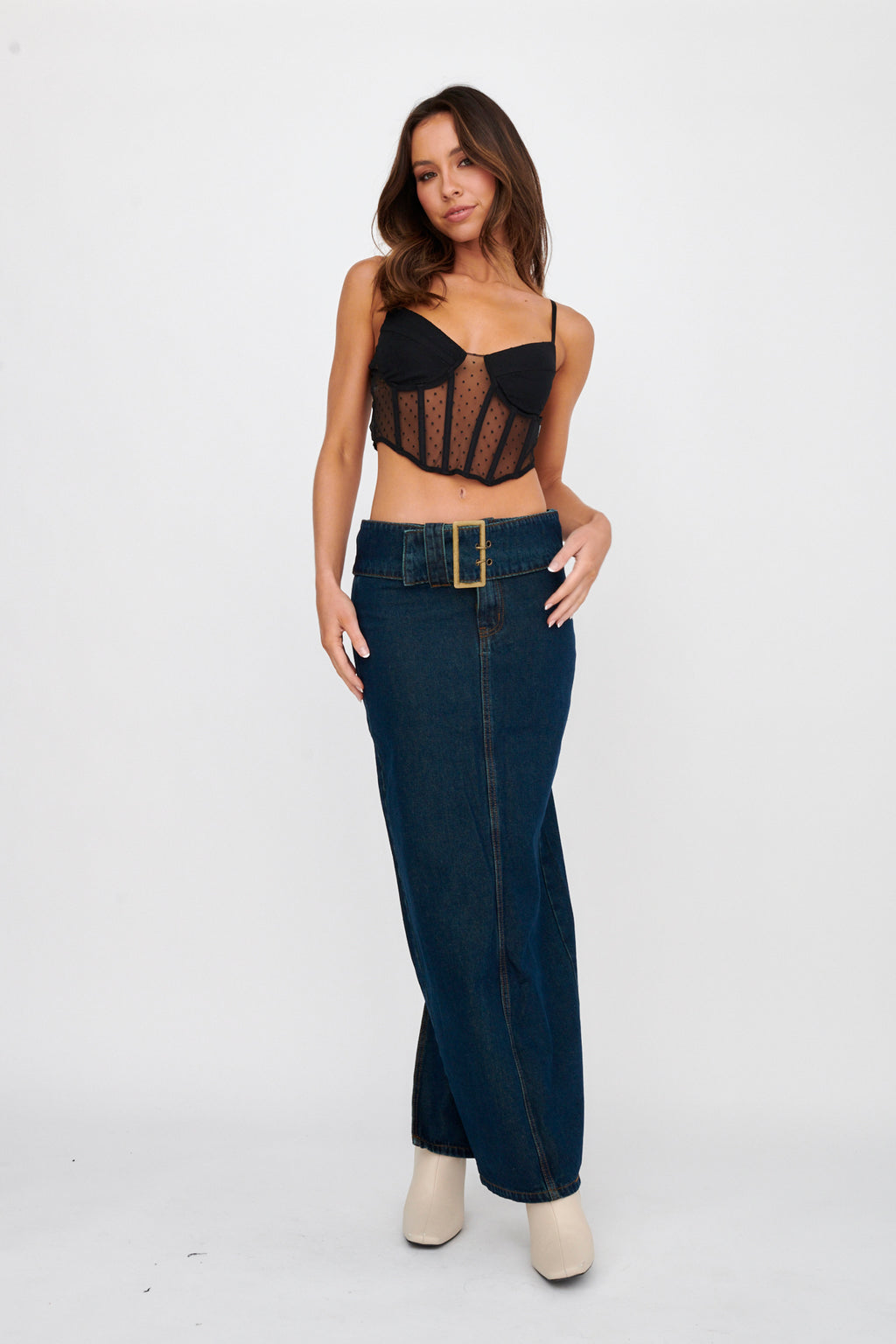 Dance Away Hail Spot Mesh Crop Top Black by Selfie Leslie Australia