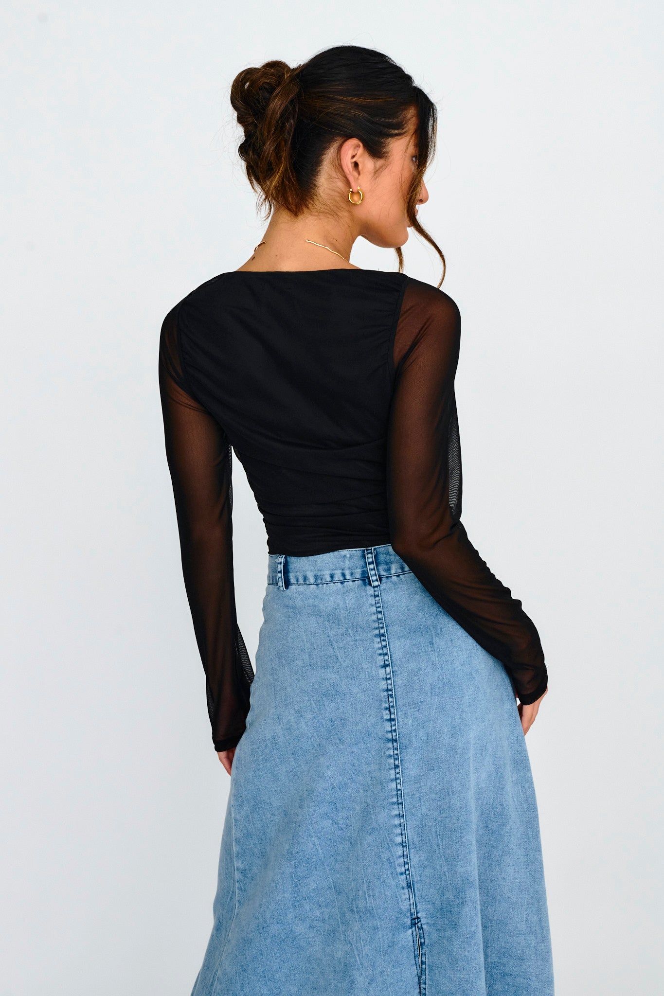 City High Sheer Sleeve Bodysuit Black by Selfie Leslie Australia