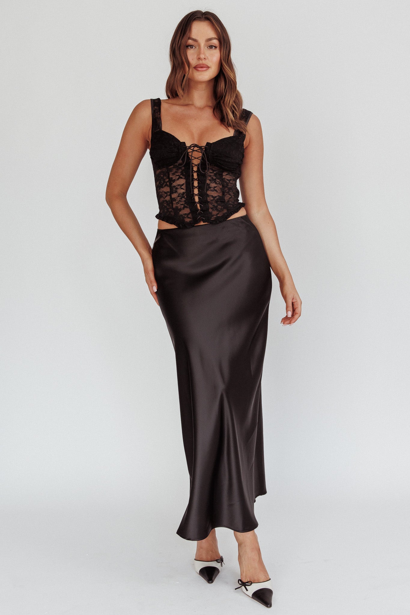 Unrequited Love Satin Maxi Skirt Black by Selfie Leslie Australia