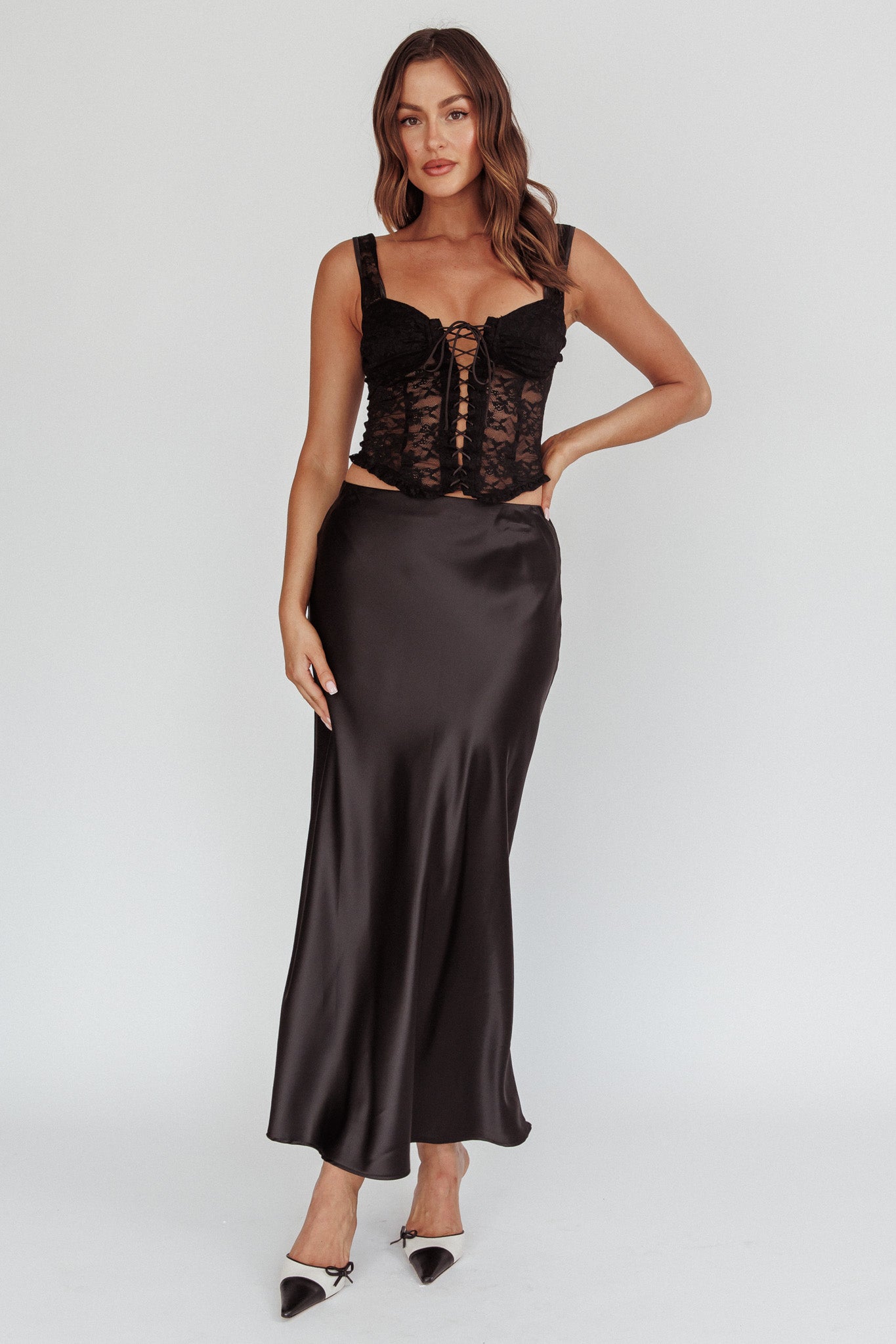 Unrequited Love Satin Maxi Skirt Black by Selfie Leslie Australia