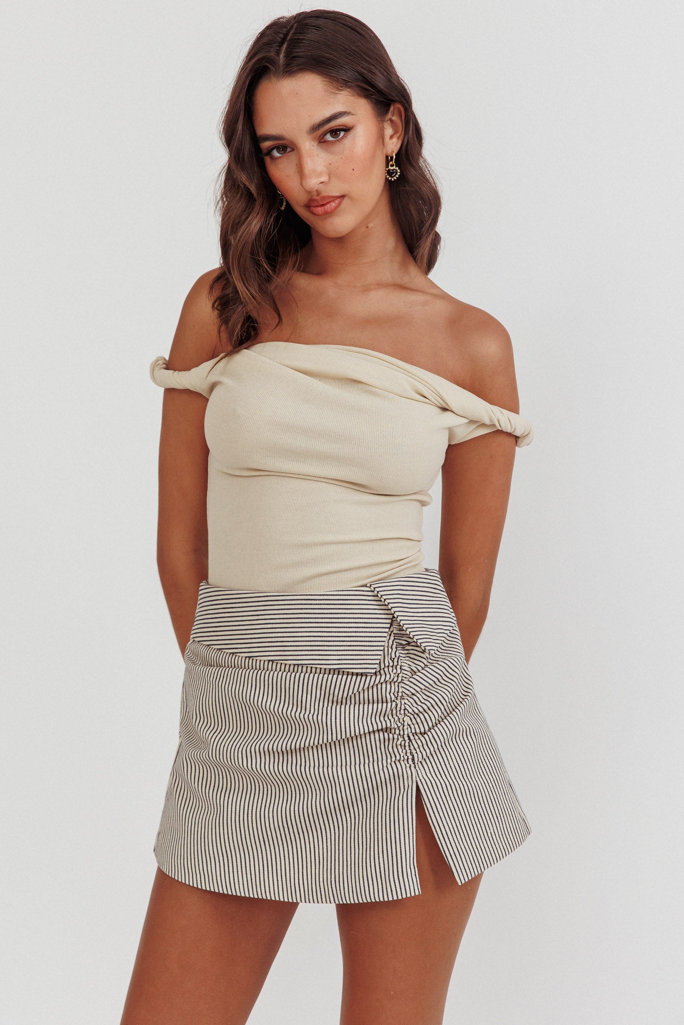 Teri Rolled Off-Shoulder Top Oat by Selfie Leslie Australia