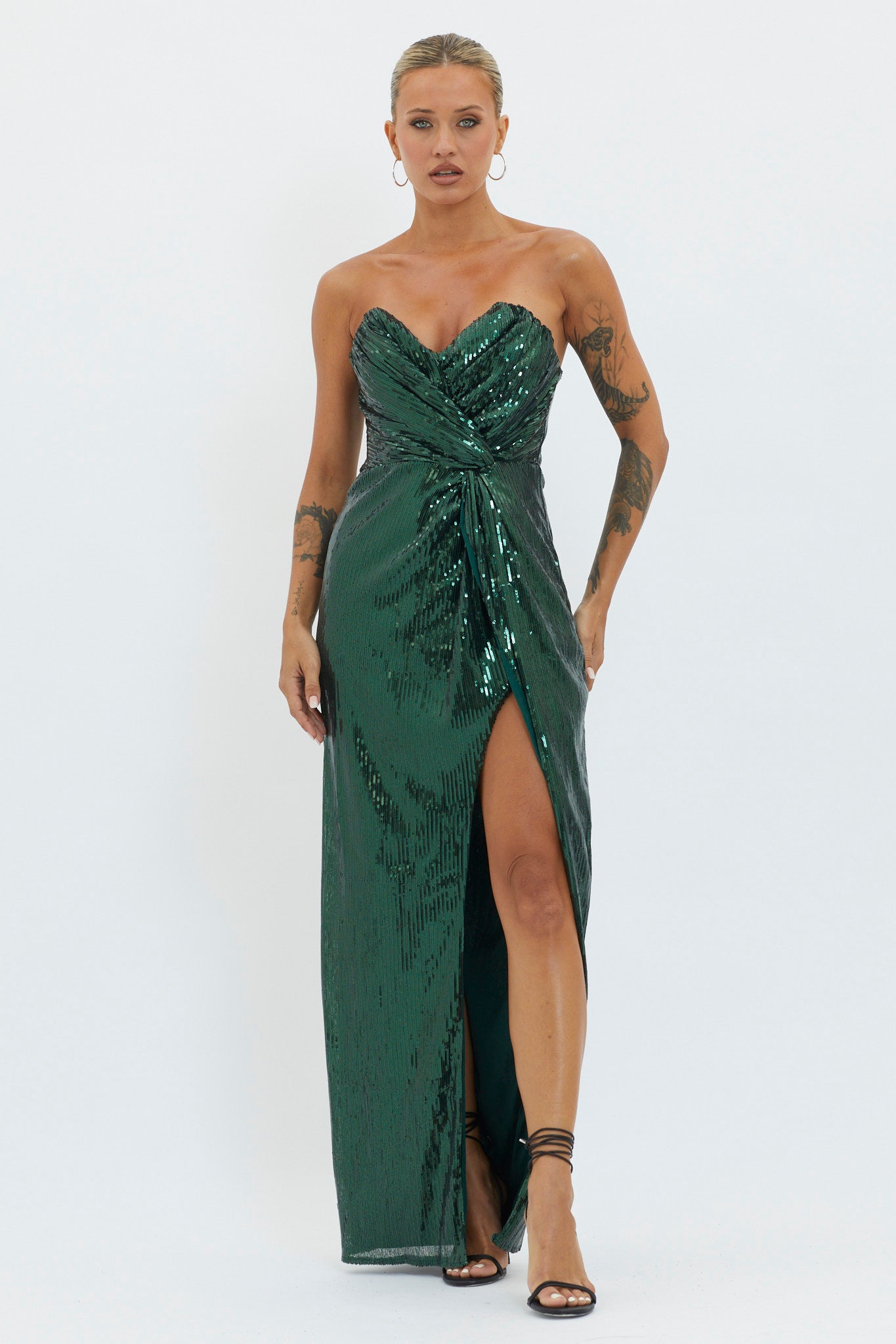 Angel Energy Strapless Sequin Maxi Dress Hunter Green by Selfie Leslie Australia