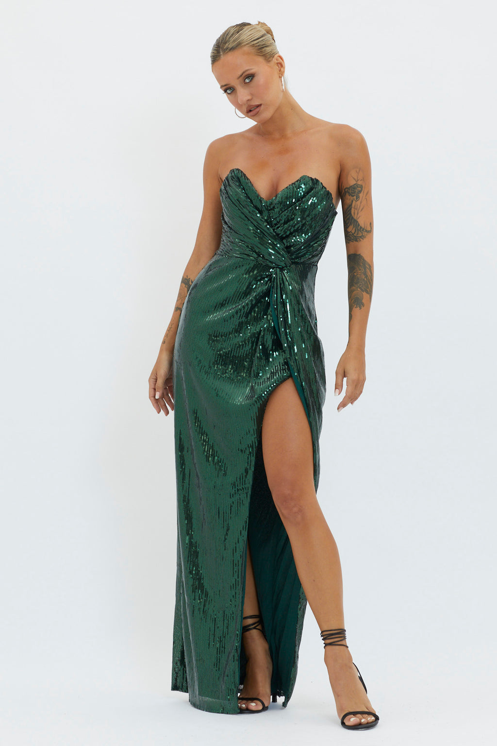 Angel Energy Strapless Sequin Maxi Dress Hunter Green by Selfie Leslie Australia