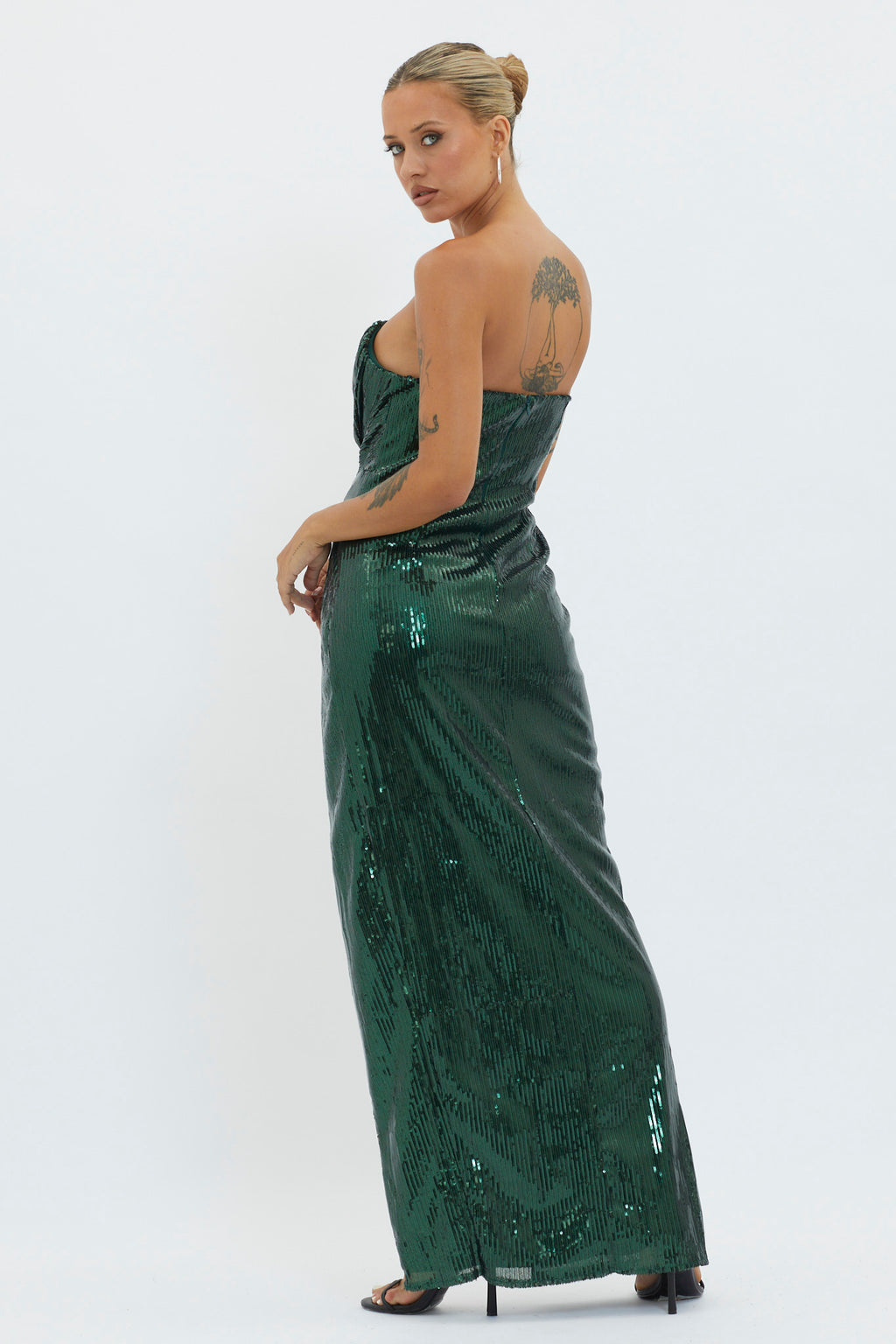 Angel Energy Strapless Sequin Maxi Dress Hunter Green by Selfie Leslie Australia